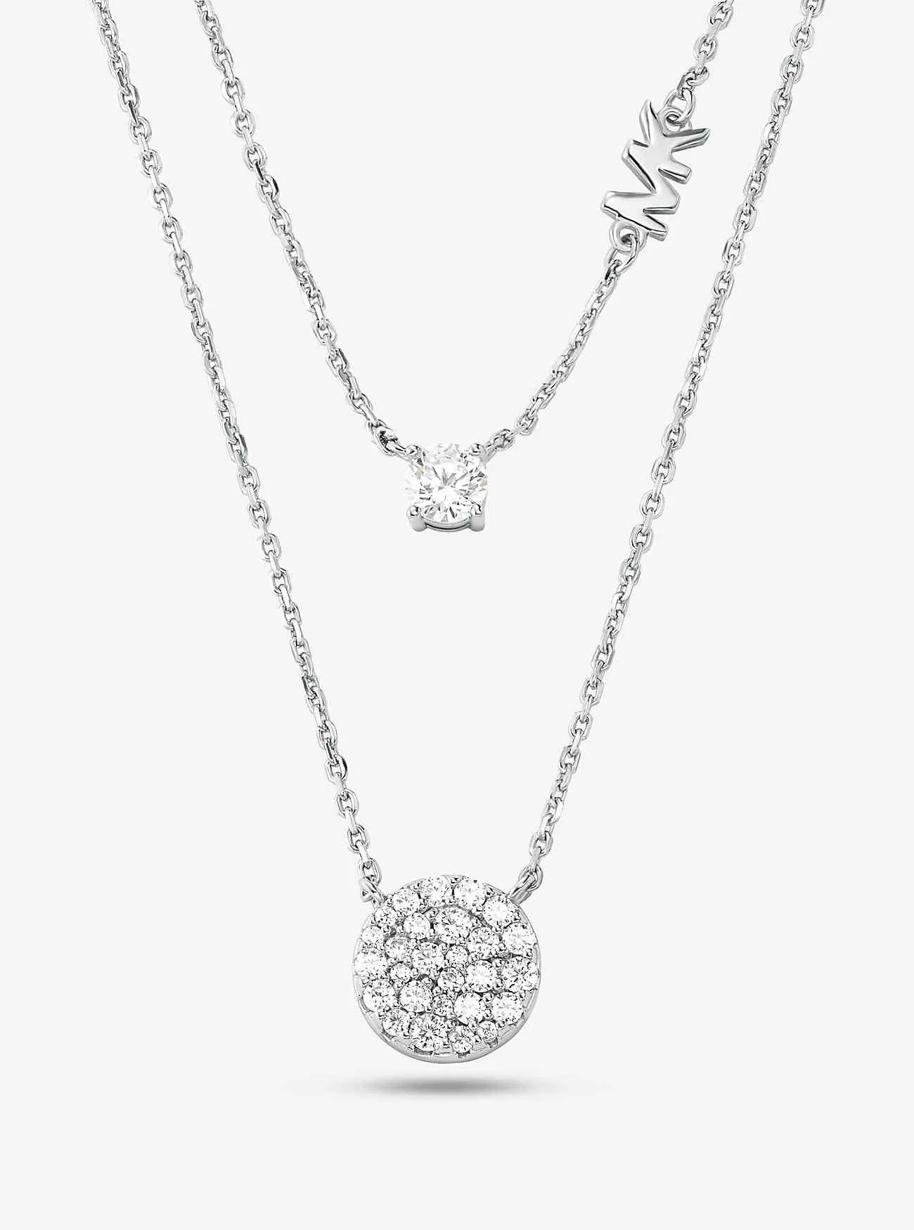 Ädelmetallpläterad Sterling Silver Pavé Disc Layering Halsband