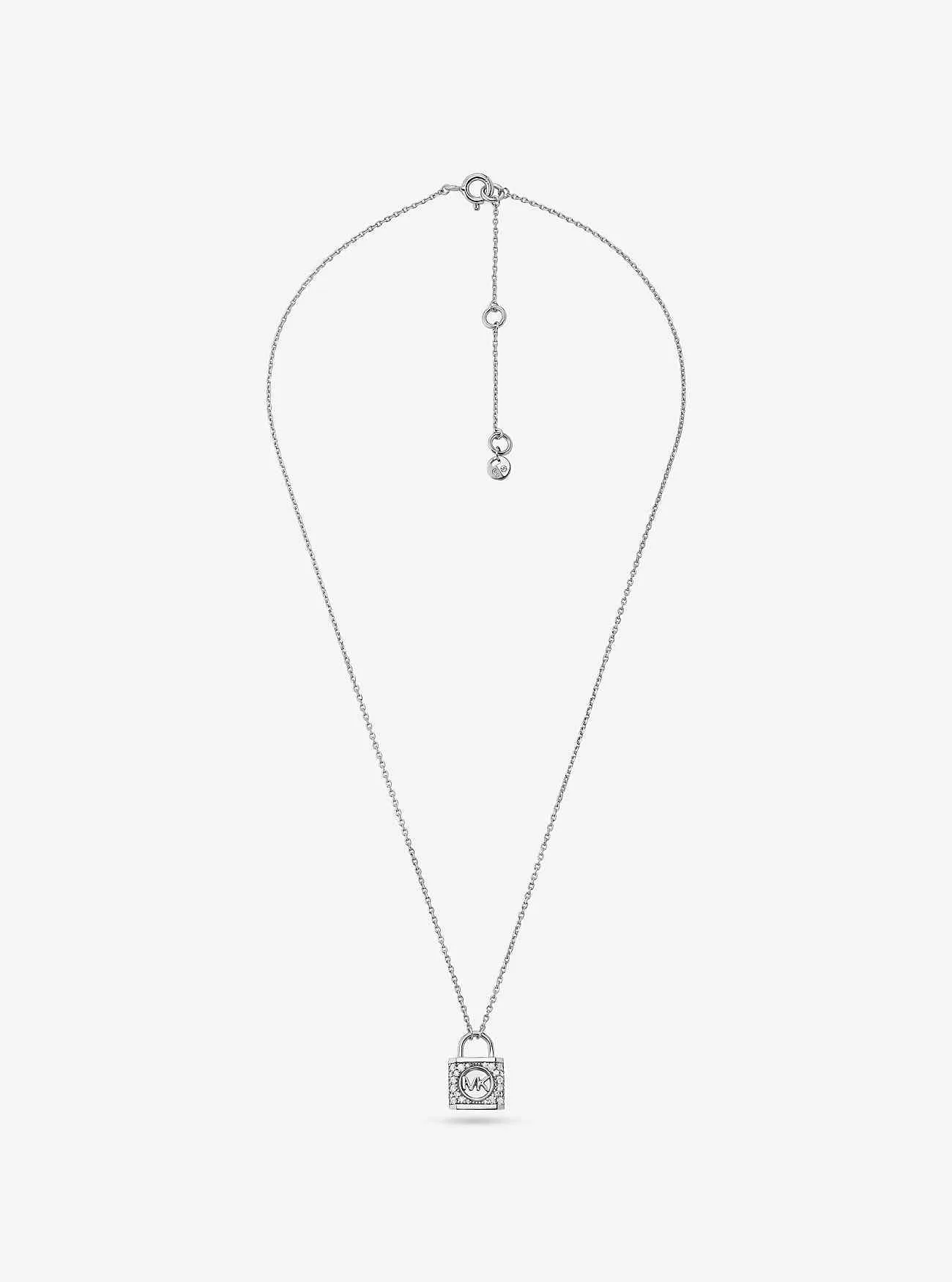 Ädelmetallpläterad Sterling Silver Pavé Lock Halsband