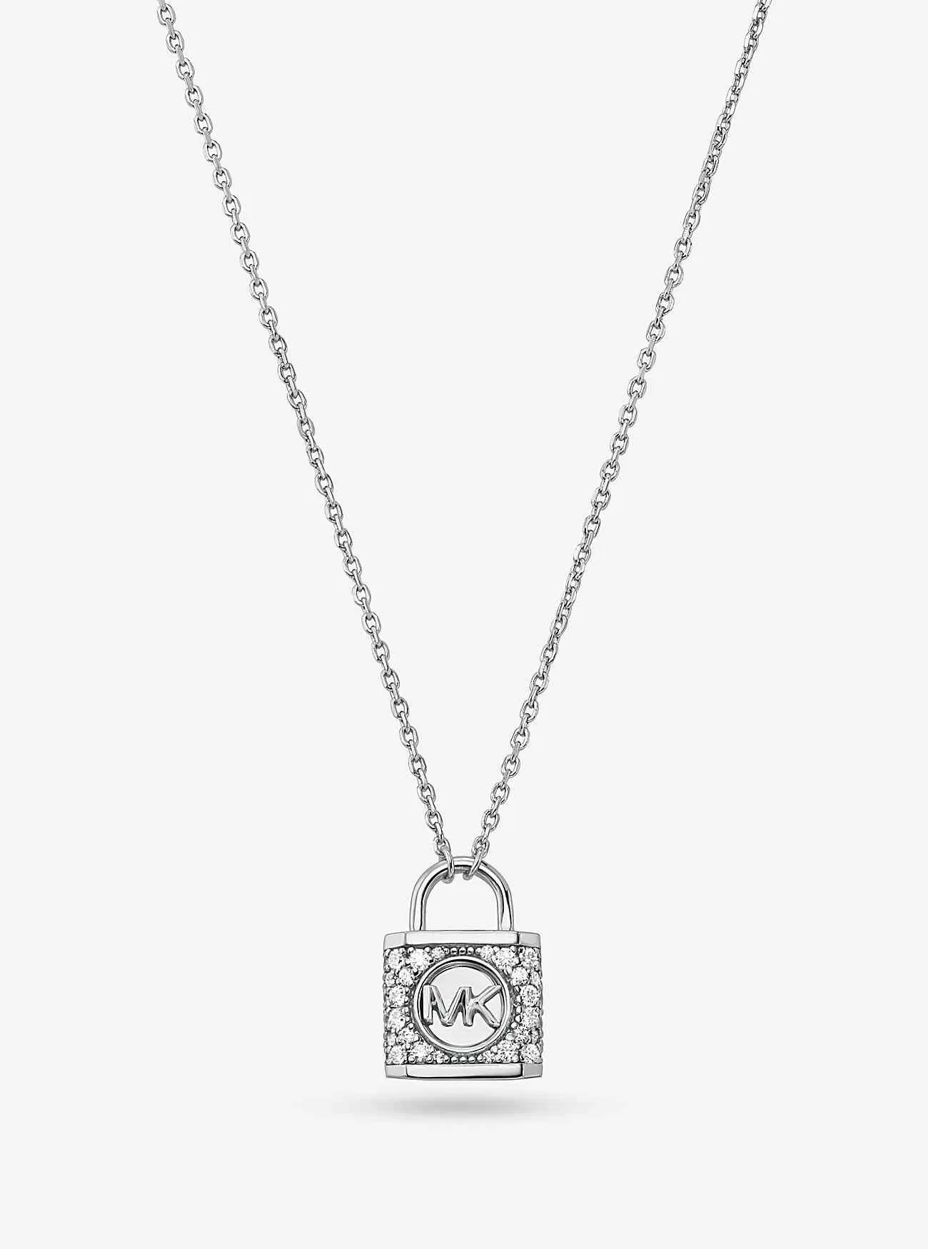 Ädelmetallpläterad Sterling Silver Pavé Lock Halsband