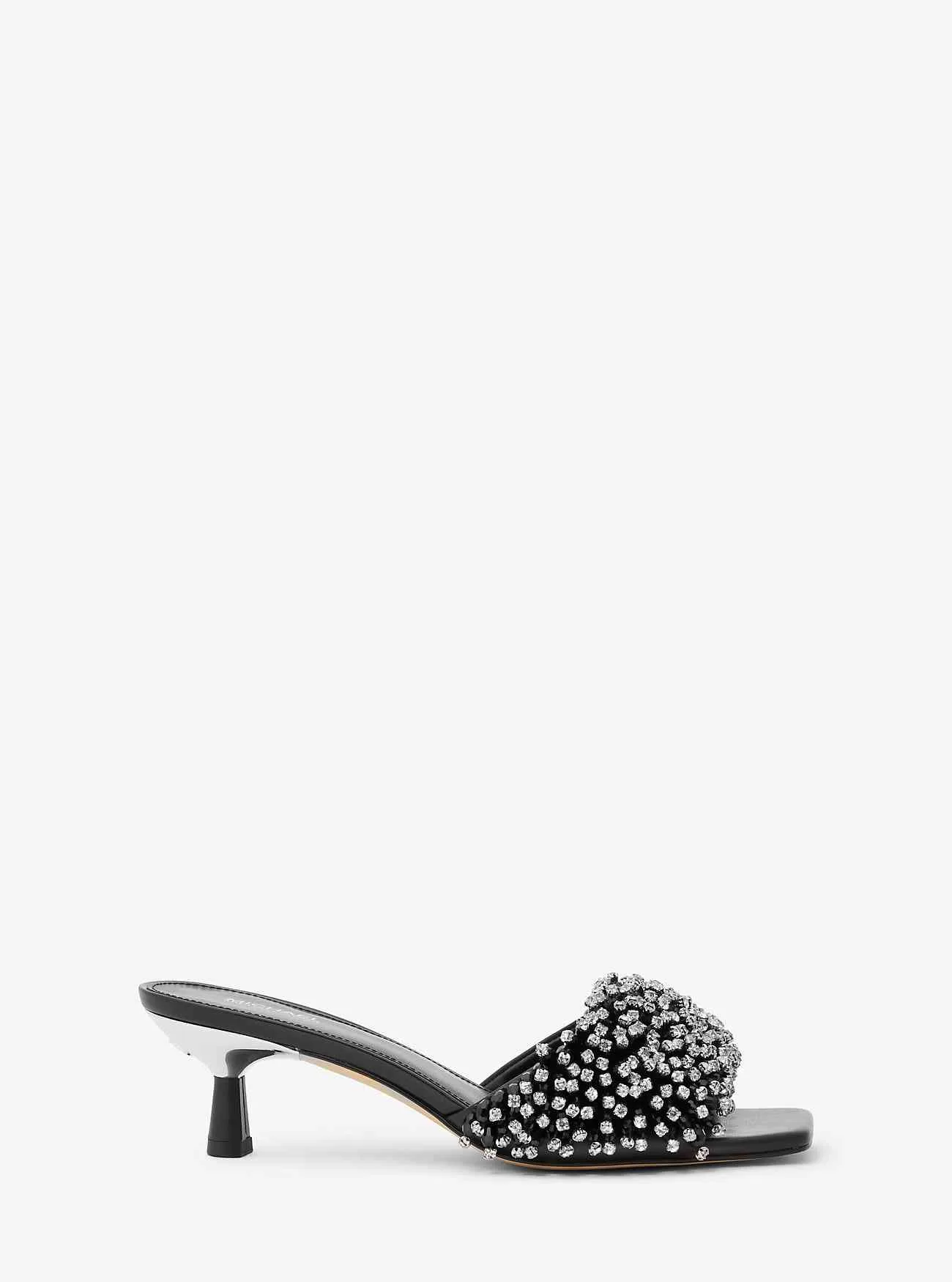 Amal Crystal Utsmyckad Läder Kitten Heel Sandal