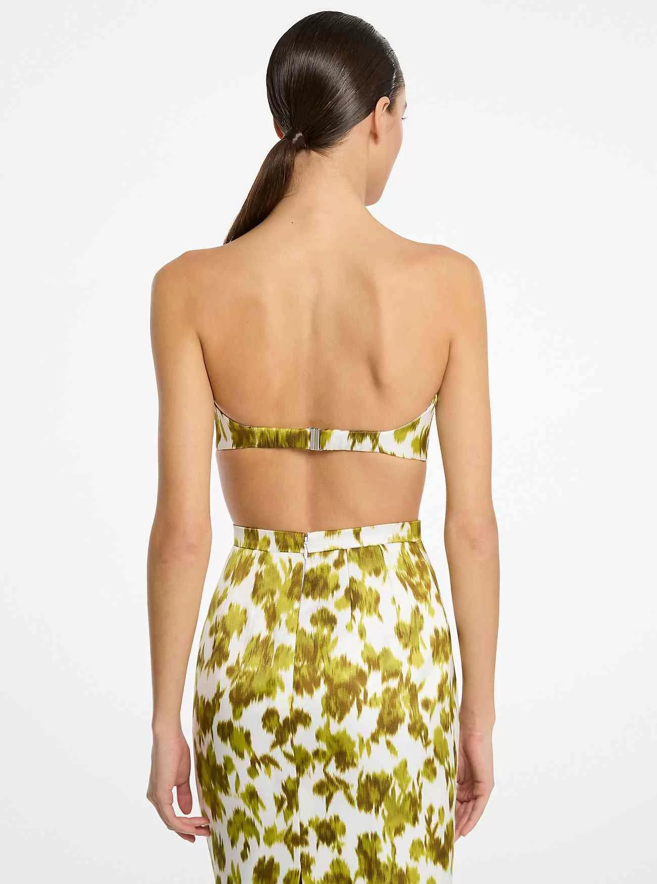 Blommig Chiné Satin Duchesse Bandeau Topp