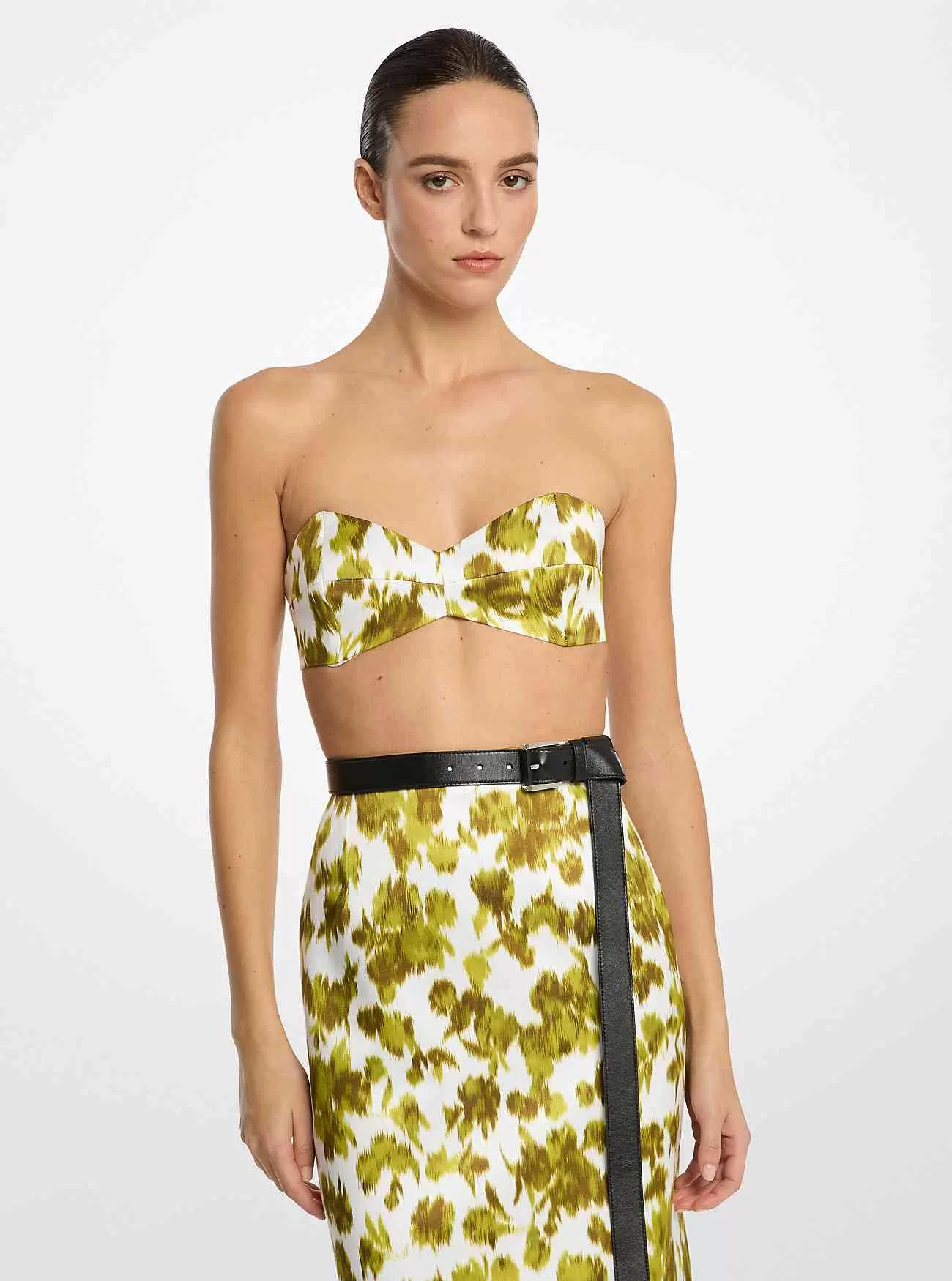 Blommig Chiné Satin Duchesse Bandeau Topp