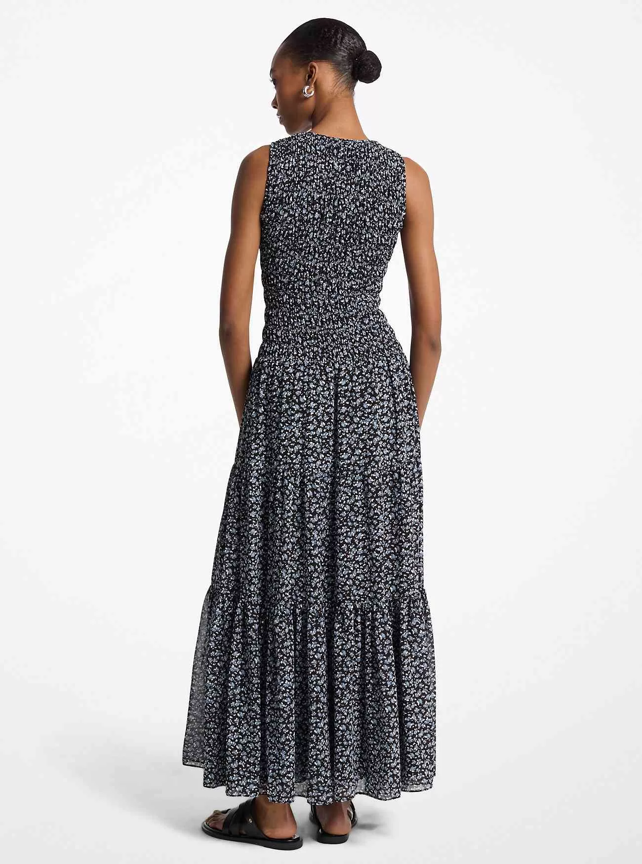 Blommig tryck smockad Georgette Maxiklänning