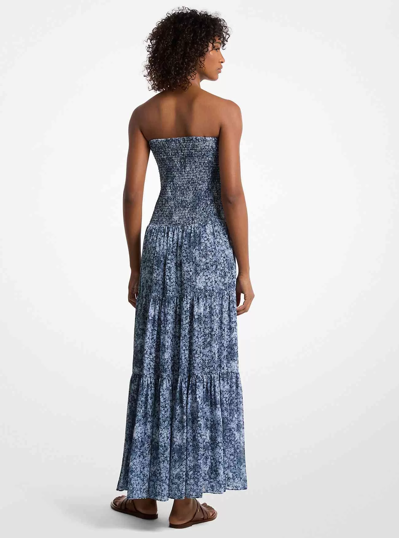 Blommönster Georgette Smocked Tiered Klänning