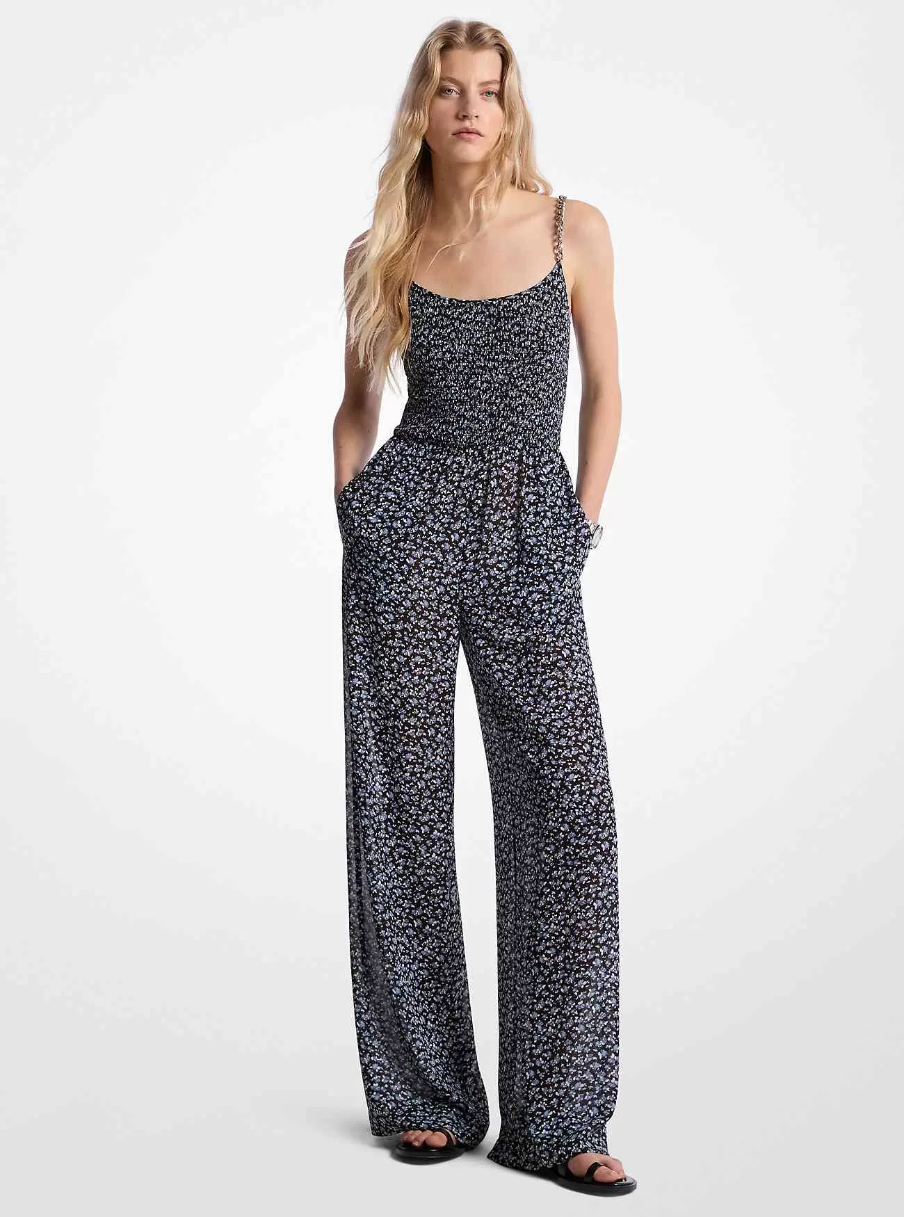 Blommönster Georgette Utsmyckad Jumpsuit Blommönster Georgette Utsmyckad Jumpsuit