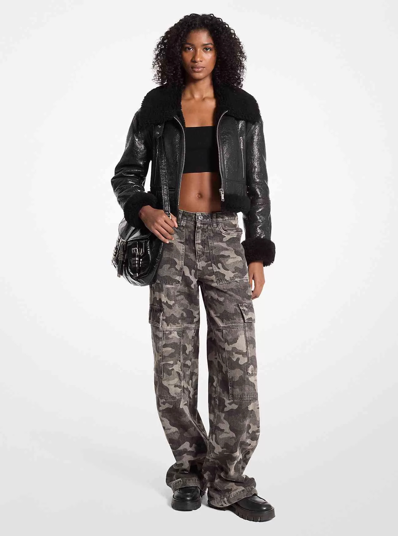 Camouflage Denim Cargo Byxor med vida ben