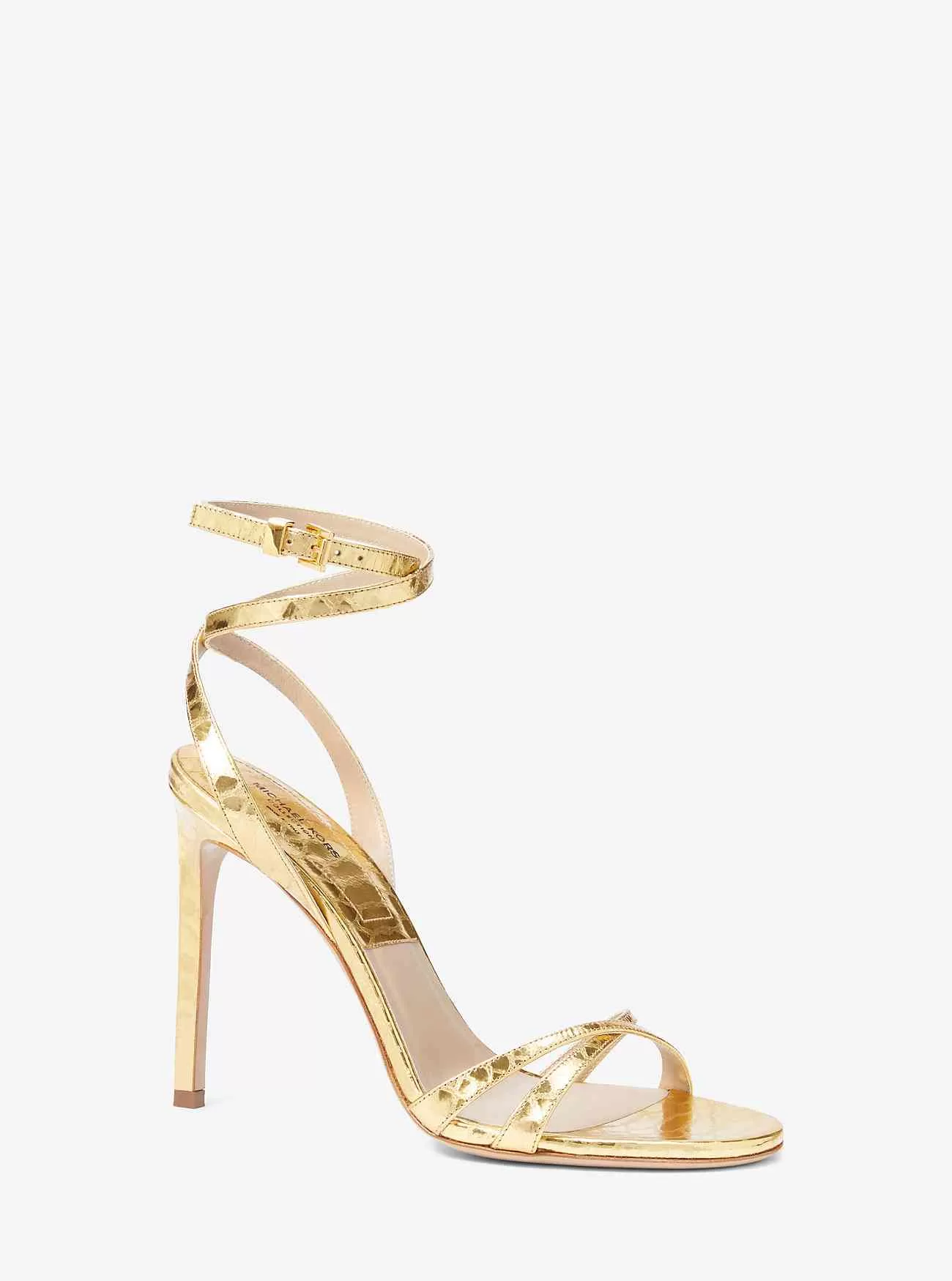 Chrissy Metallic Python-präglad lädersandal