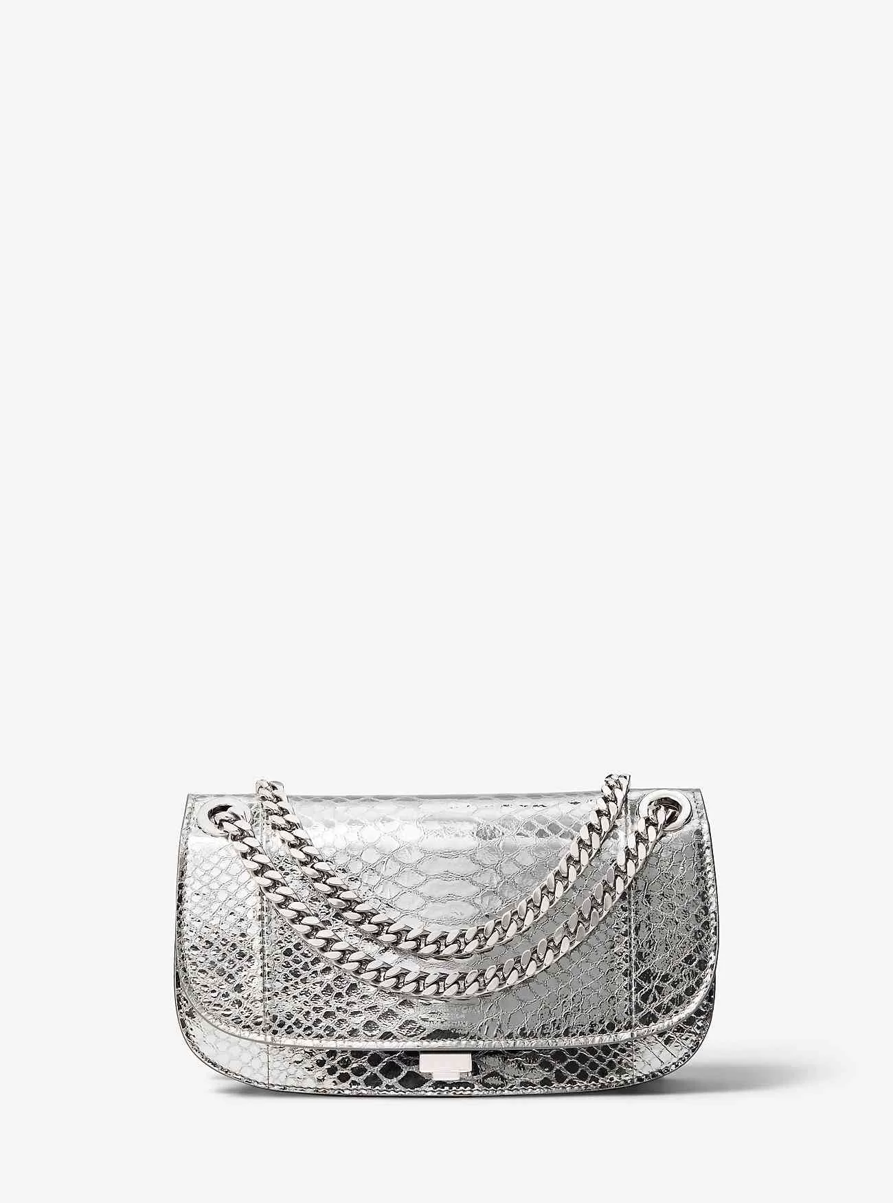 Christie Mini Metallic Python-präglat läderkuvertväska
