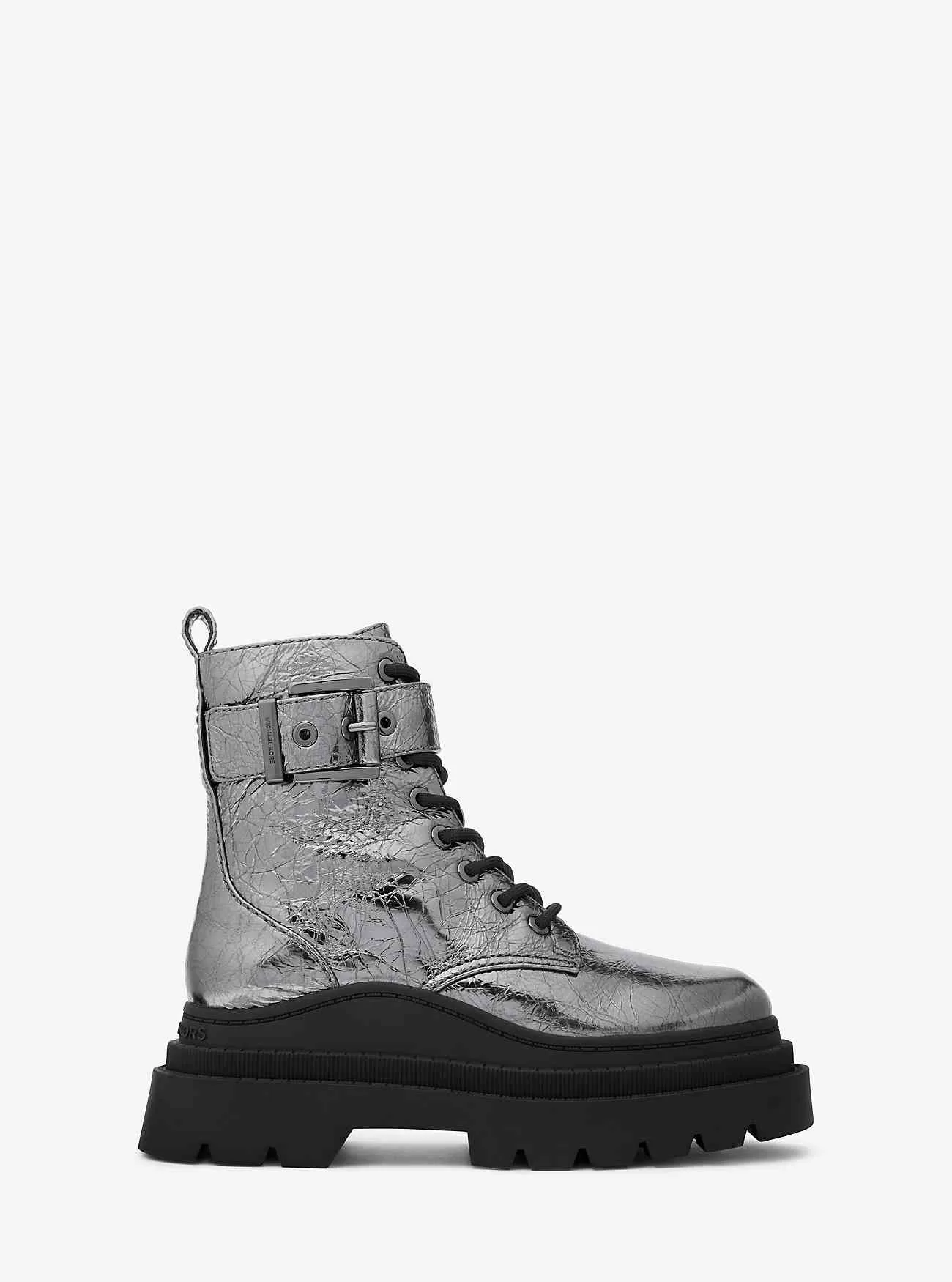 Colby Crackled Combat Boot i metalliskt läder