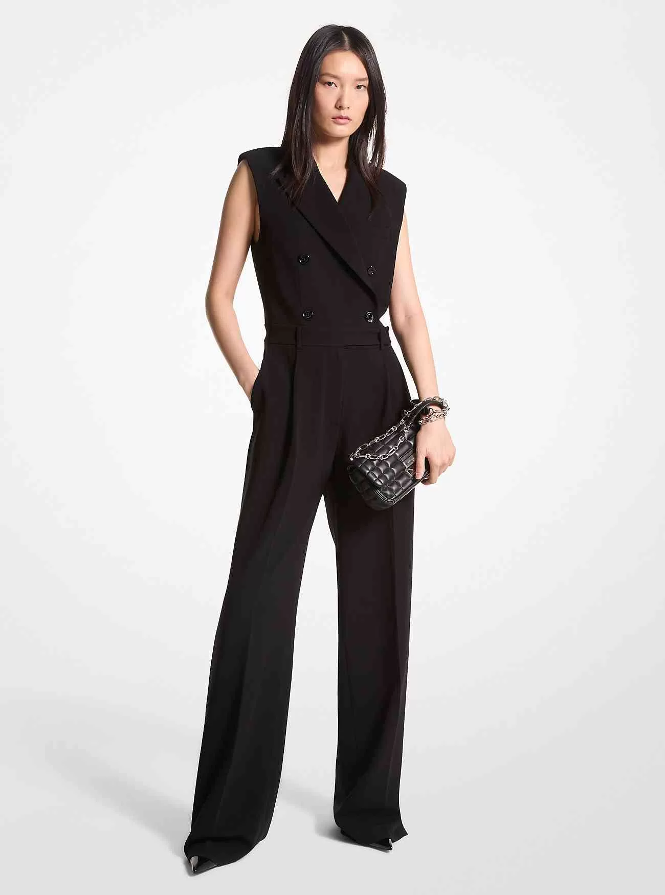 Crepe dubbelknäppt jumpsuit