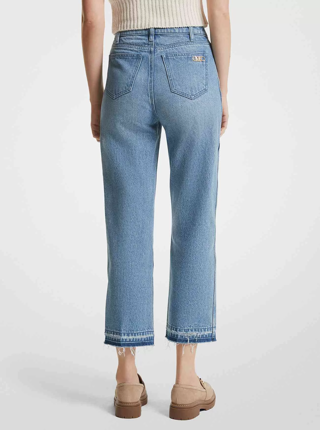 Cropped denim utsvängda jeans