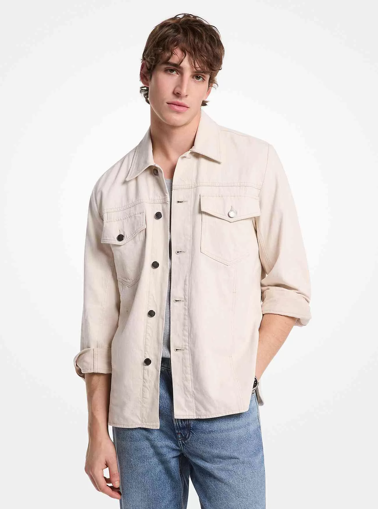 Denimskjortajacka i bomull och linneblandning