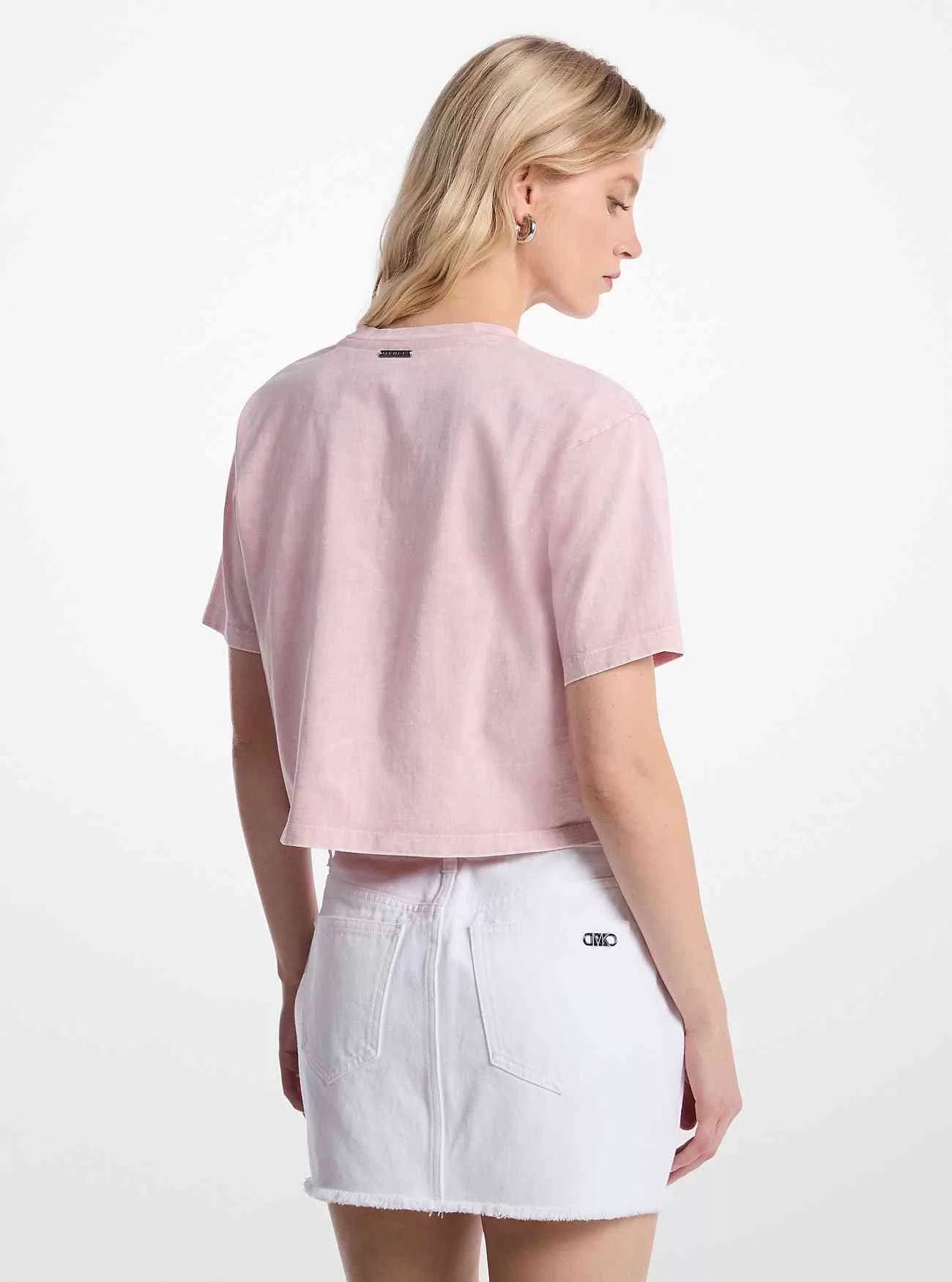 Dubbade plaggfärgad bomullsbeskuren T-shirt