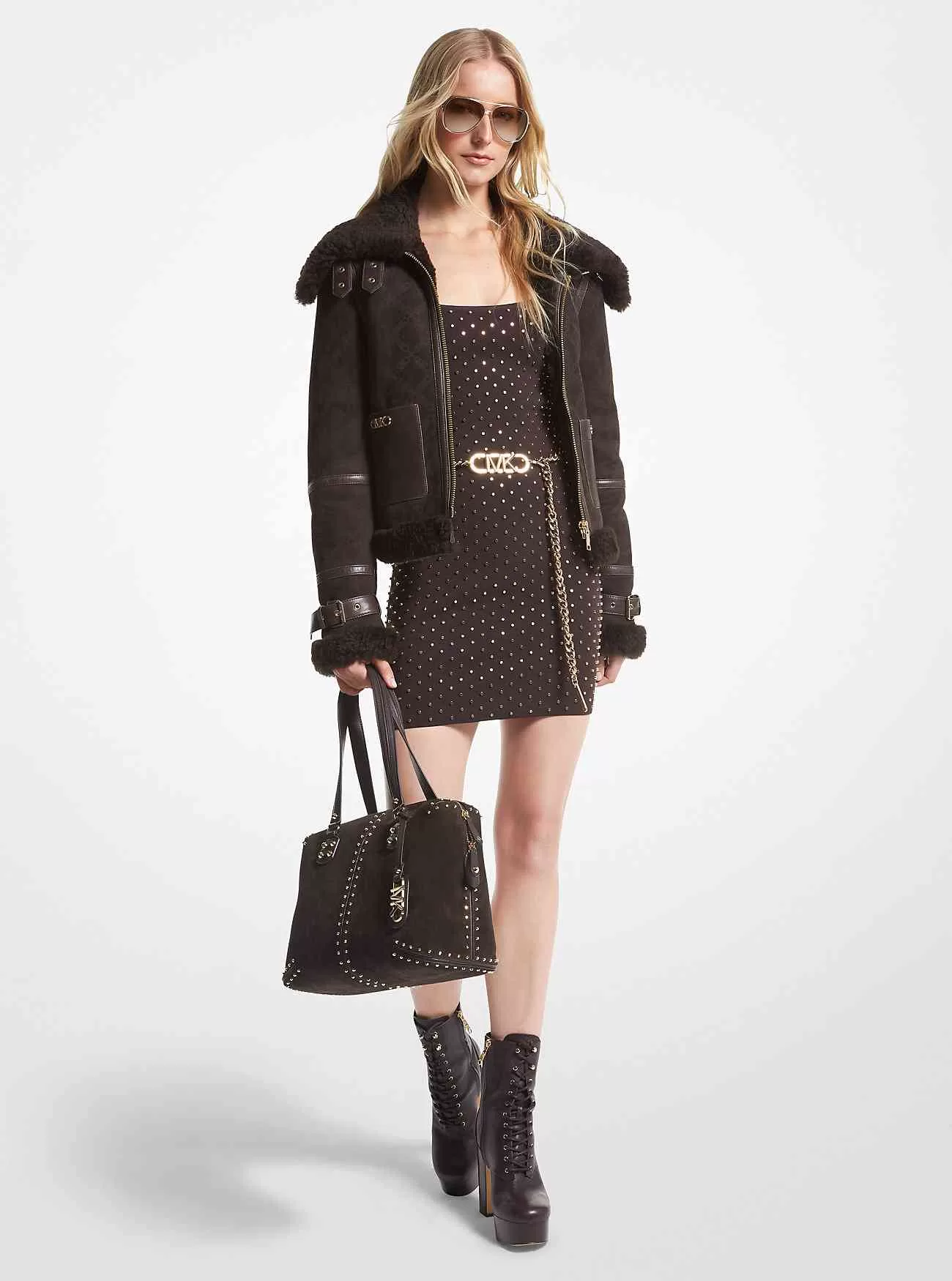 Empire logotyp präglad mocka och Shearling flygjacka