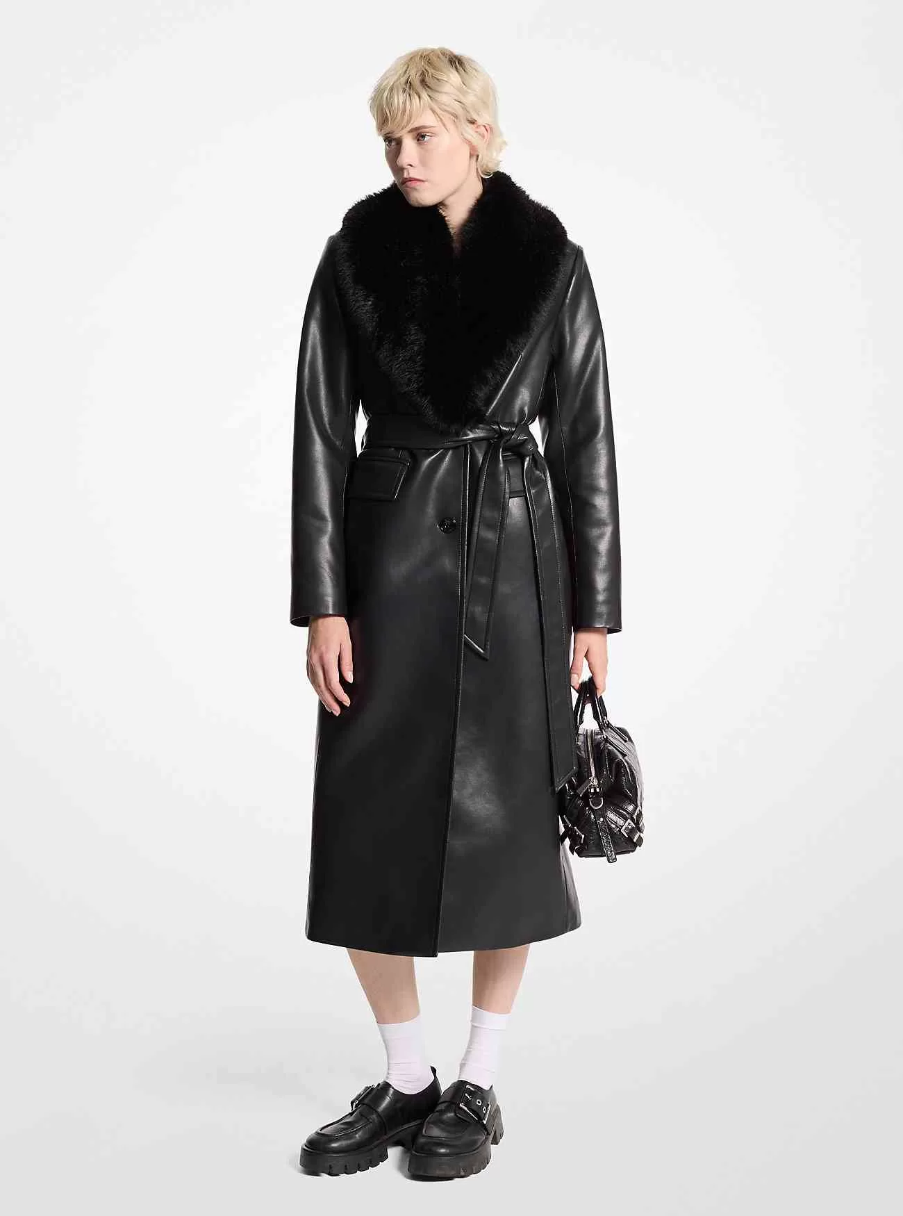 Faux Fur Trim Robe Coat