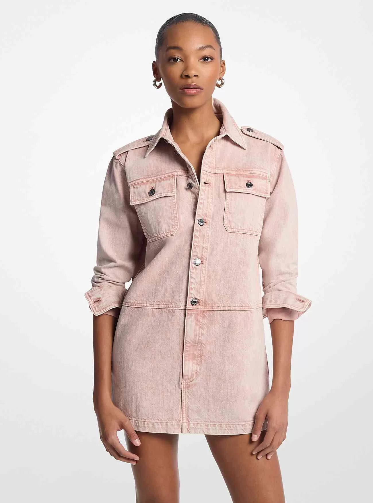 Garment-Dyed Denim Mini Shirtdress