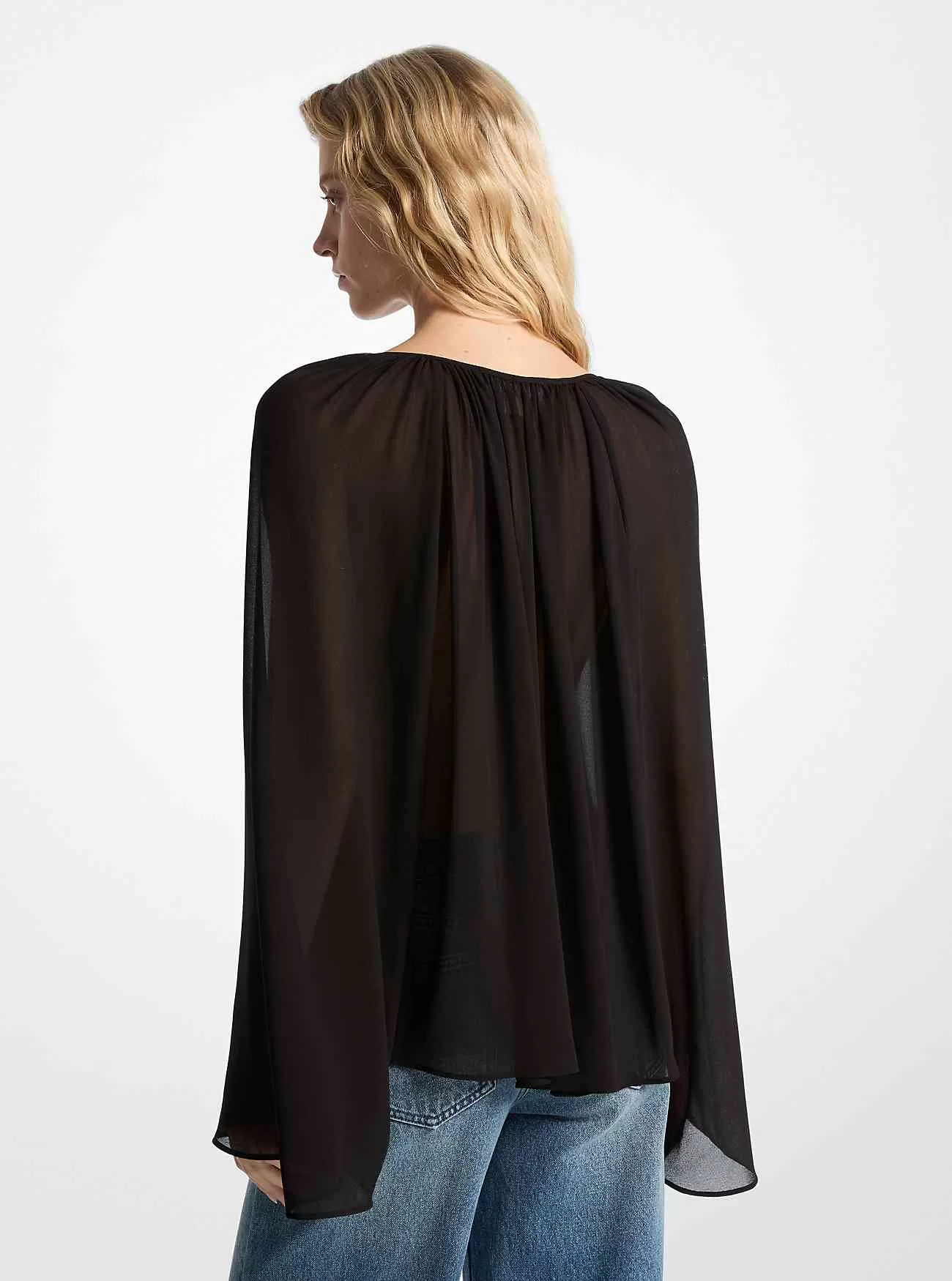 Georgette blus med v-ringad