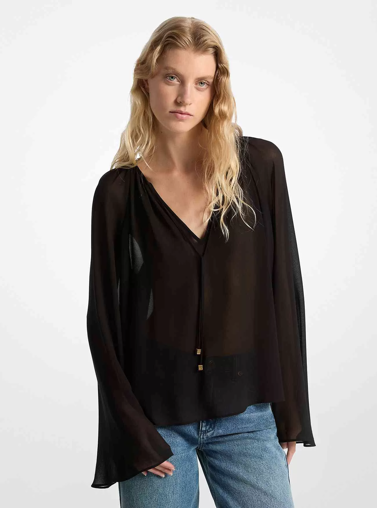 Georgette blus med v-ringad