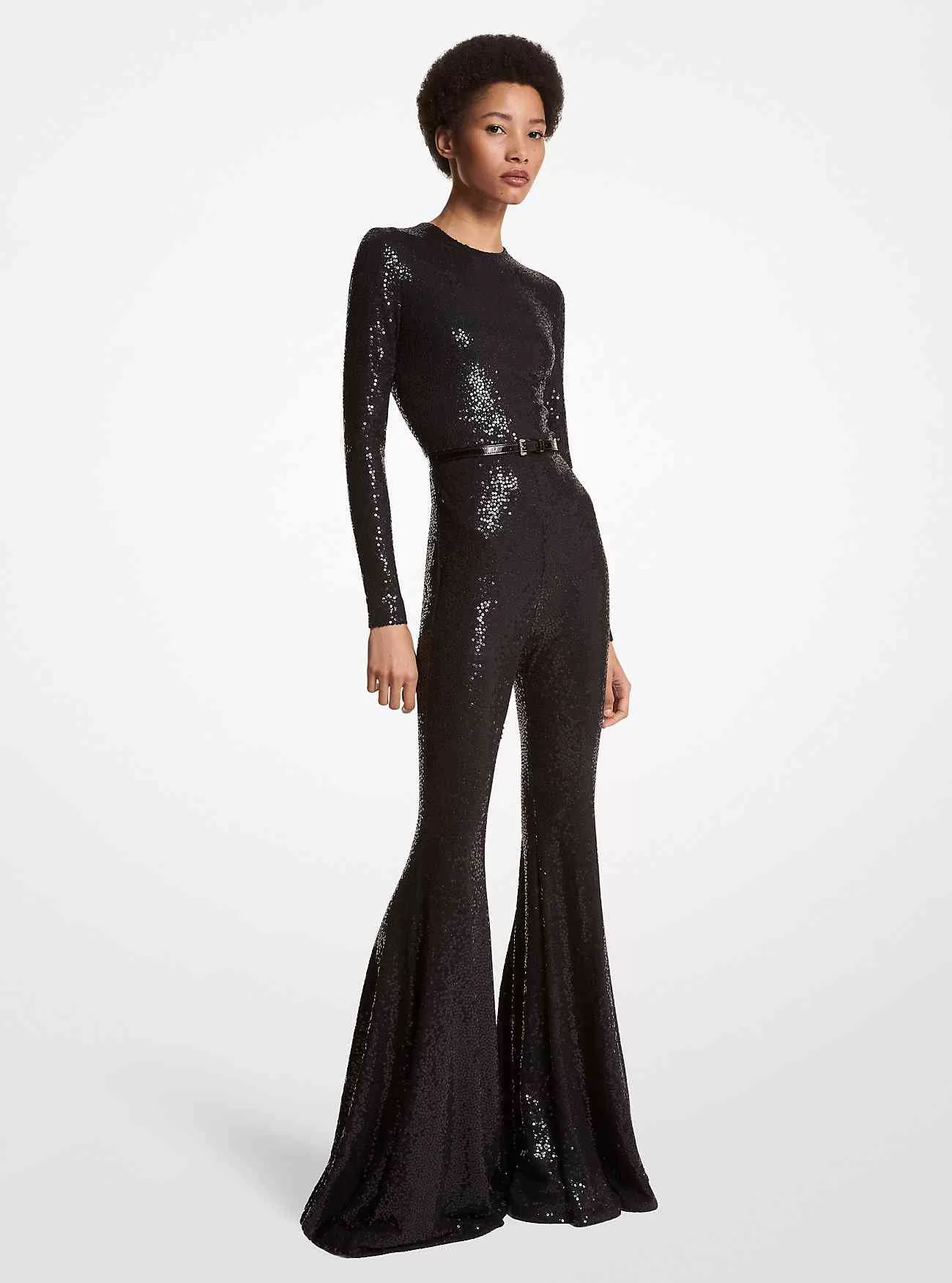 Handbroderad Sequin Stretch Jersey Flared Jumpsuit