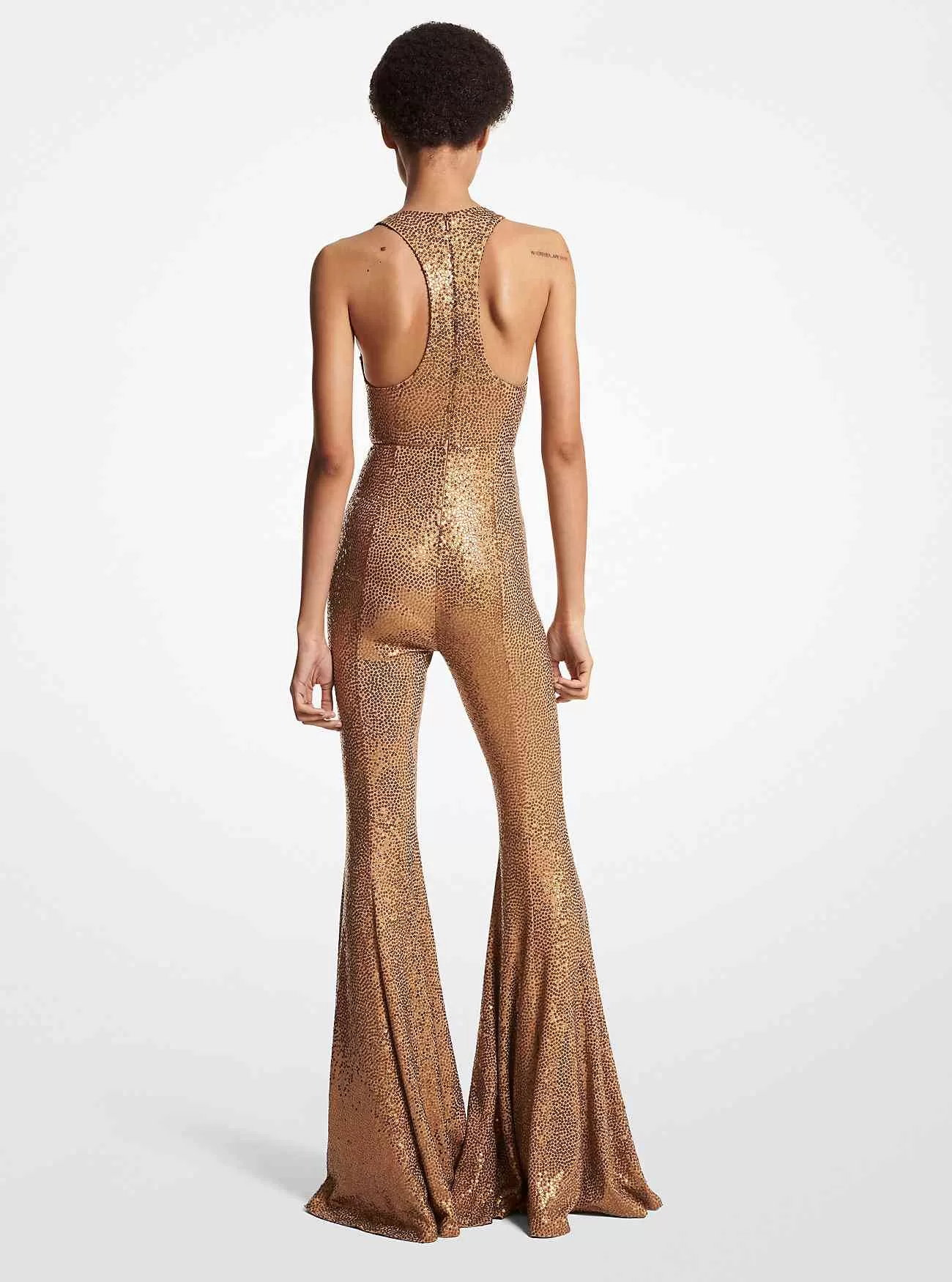 Handbroderad Sequin Stretch Matt Jersey Flared Jumpsuit