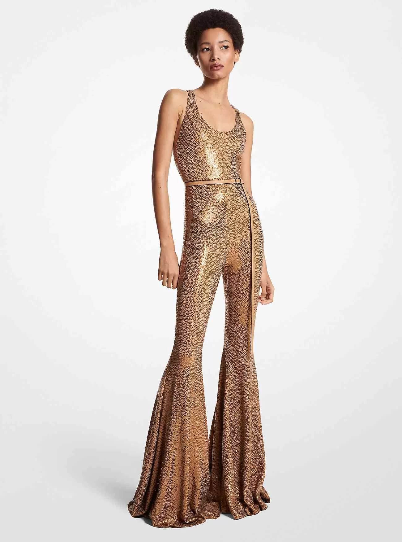 Handbroderad Sequin Stretch Matt Jersey Flared Jumpsuit