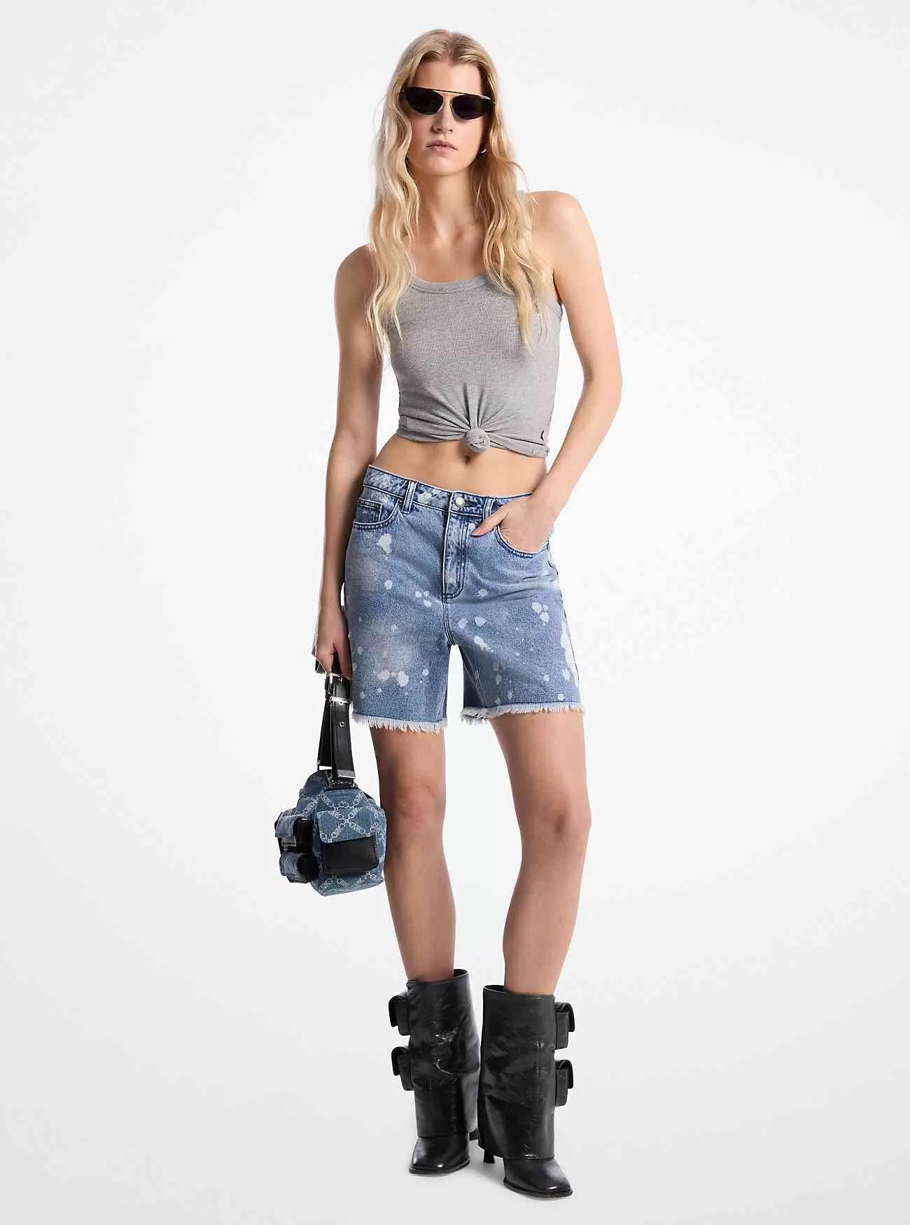 Handstänkta Bleach Denim Boyfriend Shorts