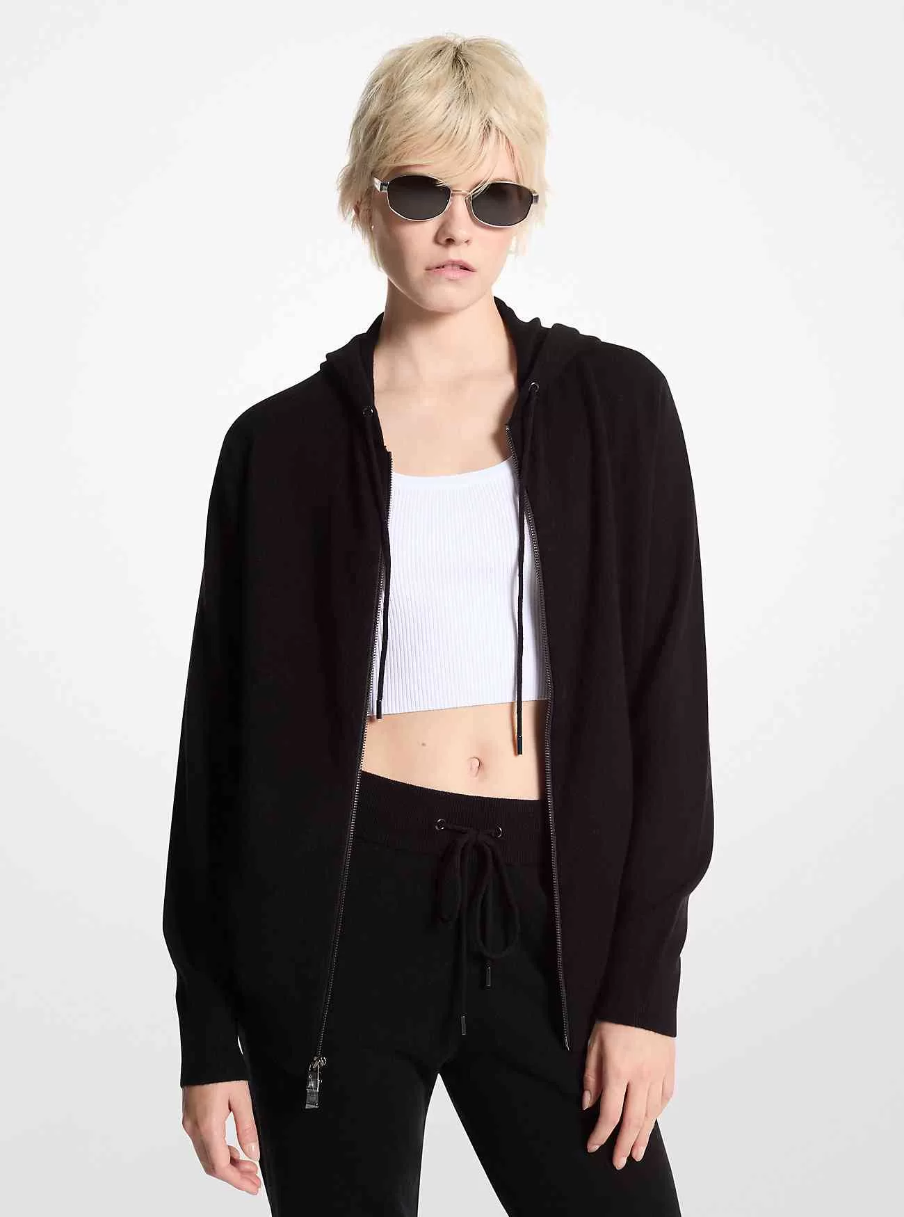 Hoodie med dragkedja i ull och kashmir