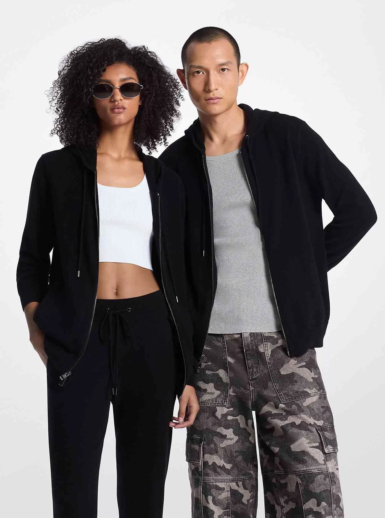 Hoodie med dragkedja i ull och kashmir