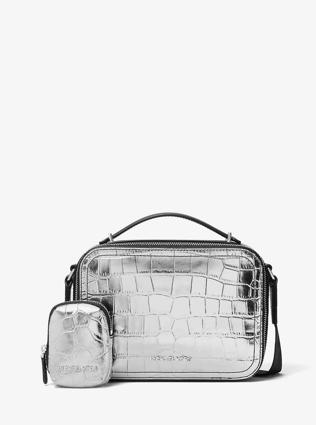 Hudson Crossbody-väska i metallisk krokodilpräglad läder