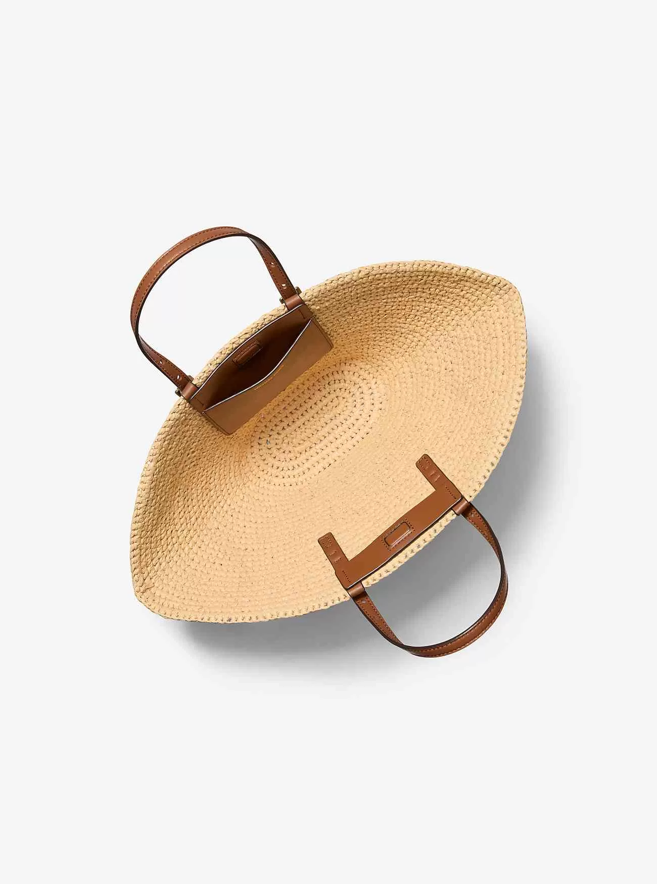 Isa liten handvirkad tygväska med halm