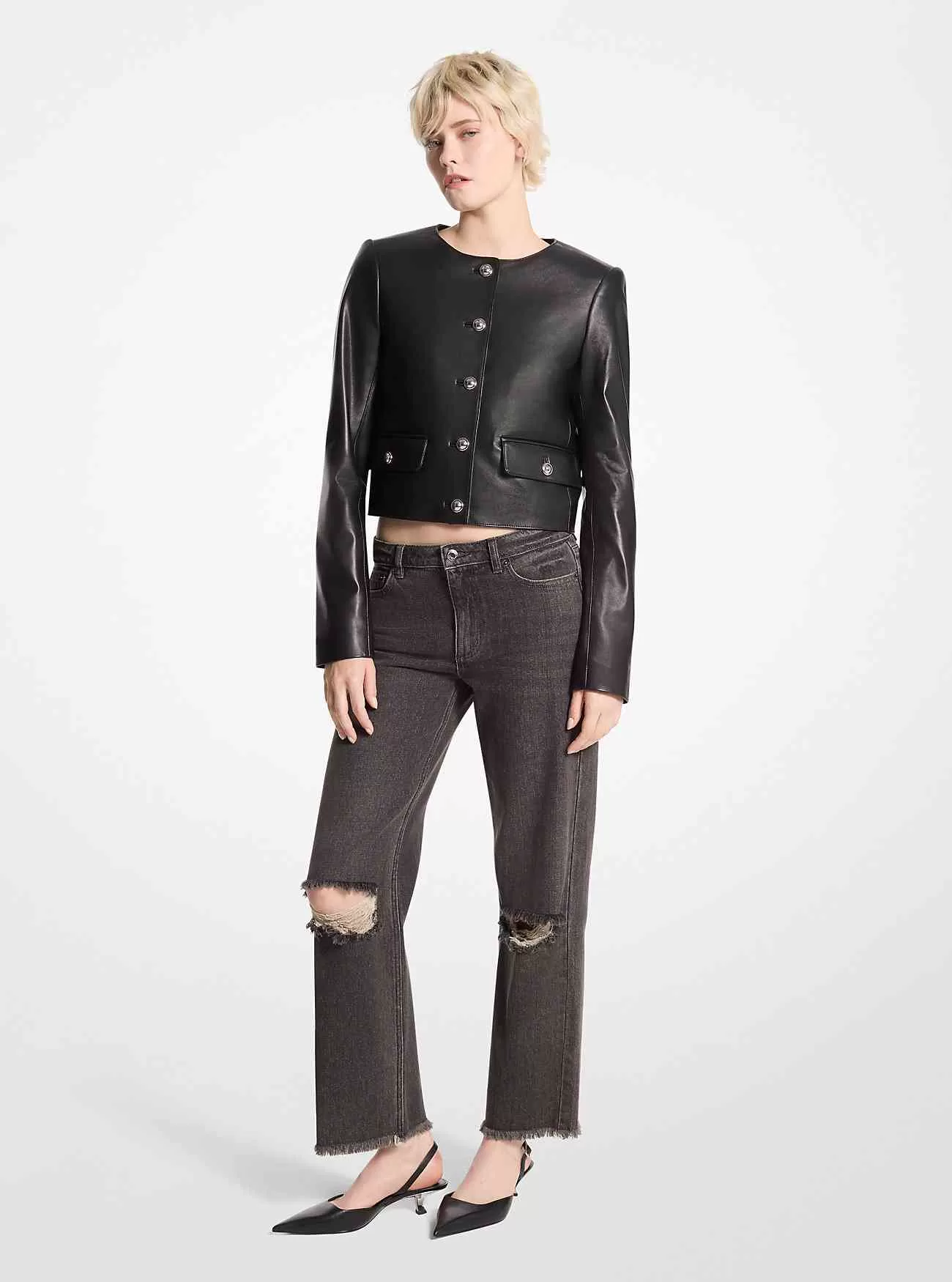 Läder Cropped Jacka