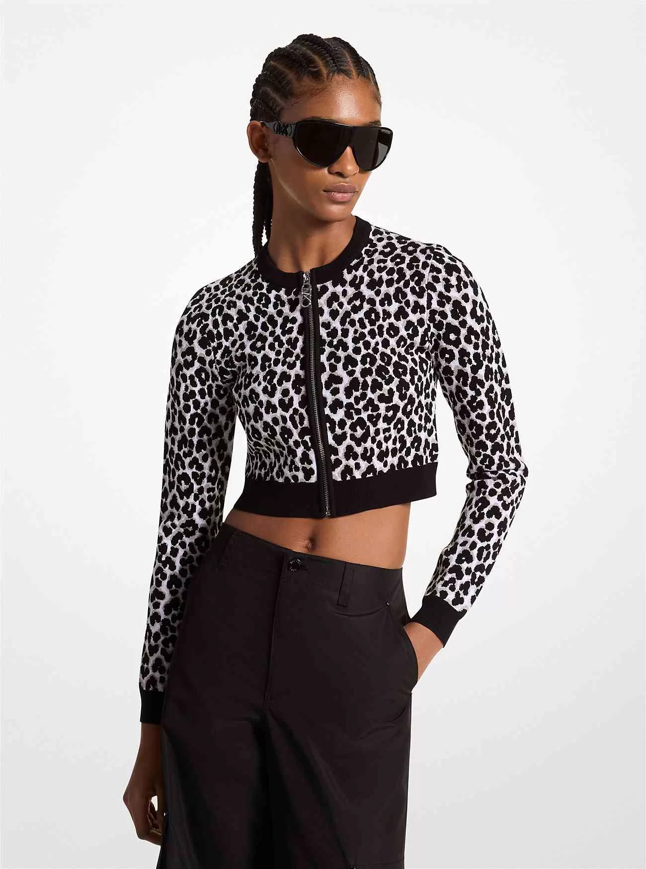 Leopard Jacquard Stickad Zip Cardigan