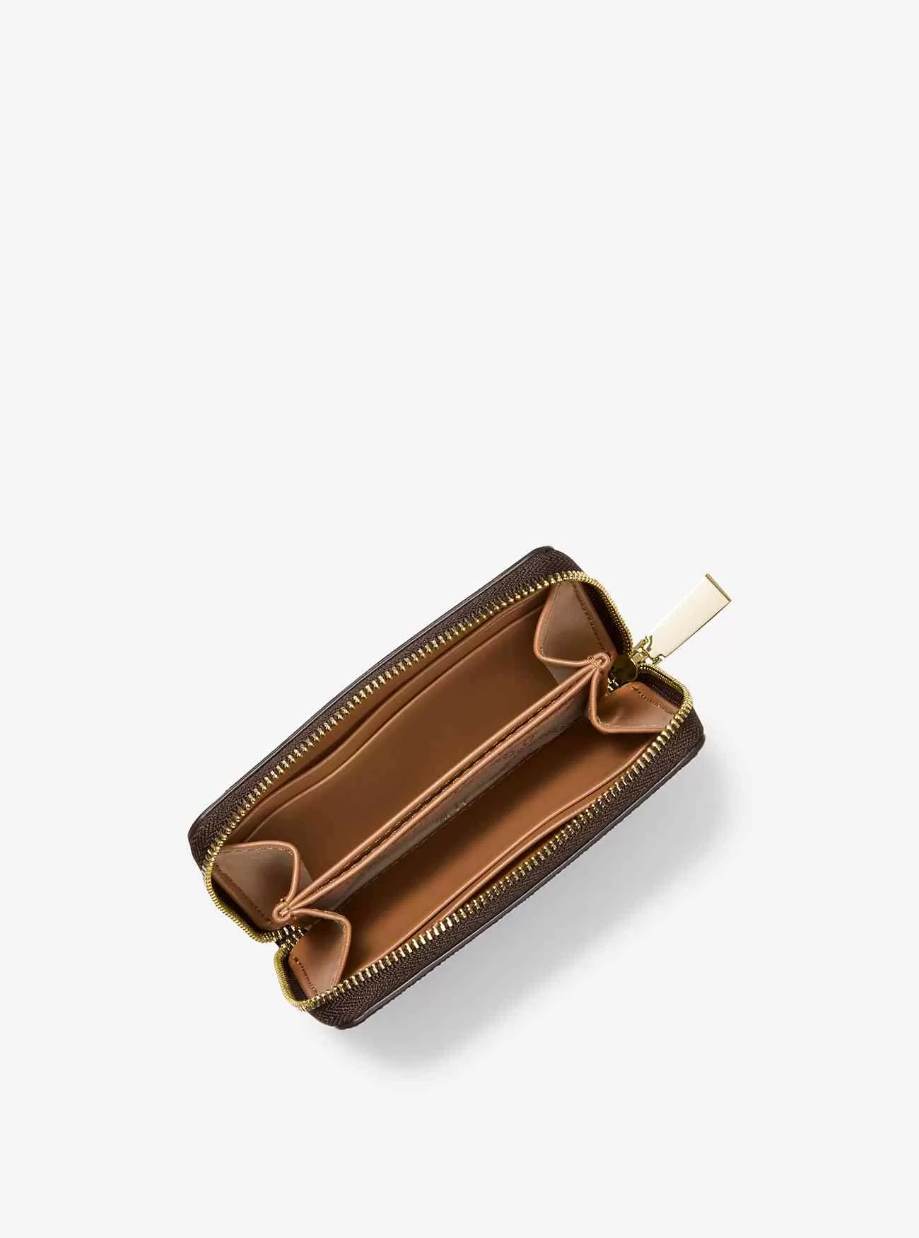 Liten logotyp och läderplånbok