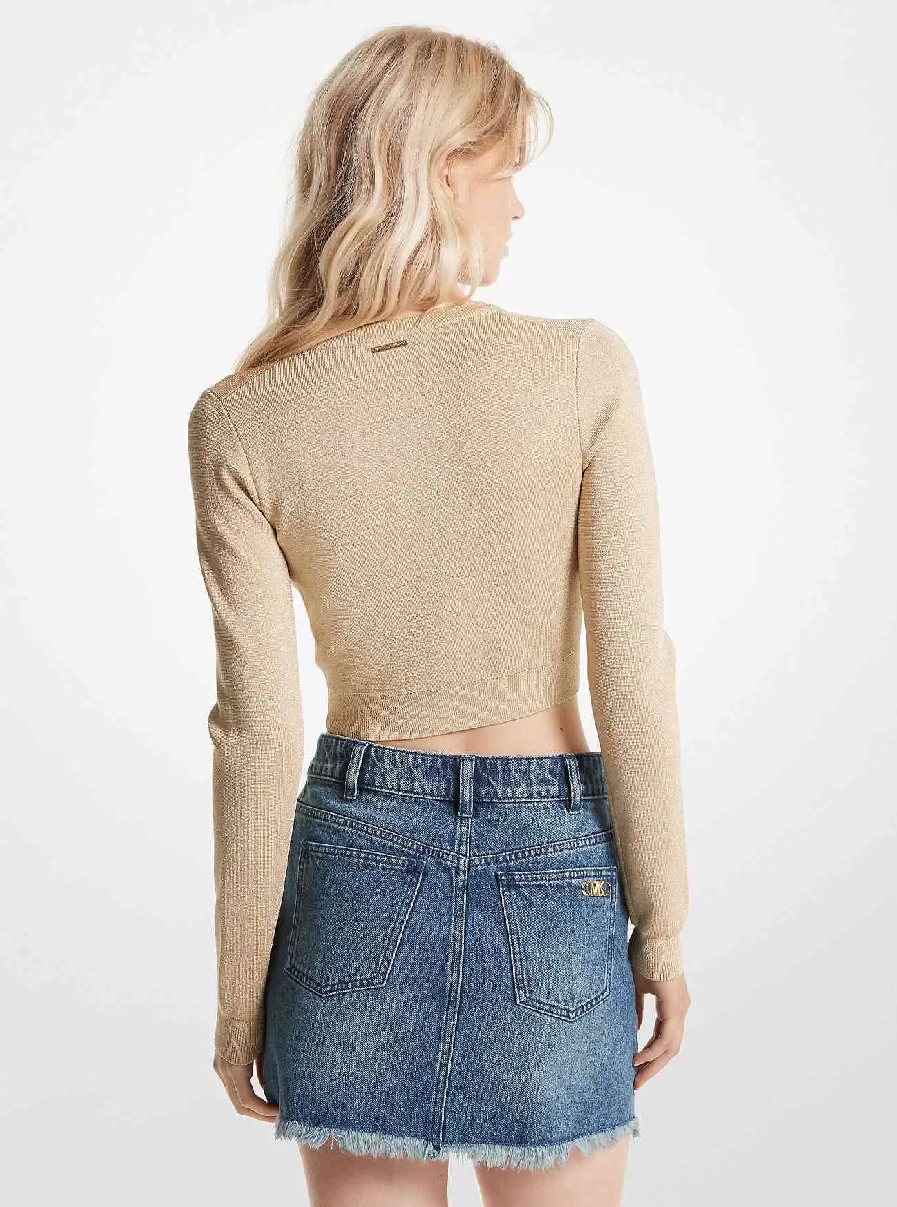 Metallic Knit Cropped Zip-Up Jacka