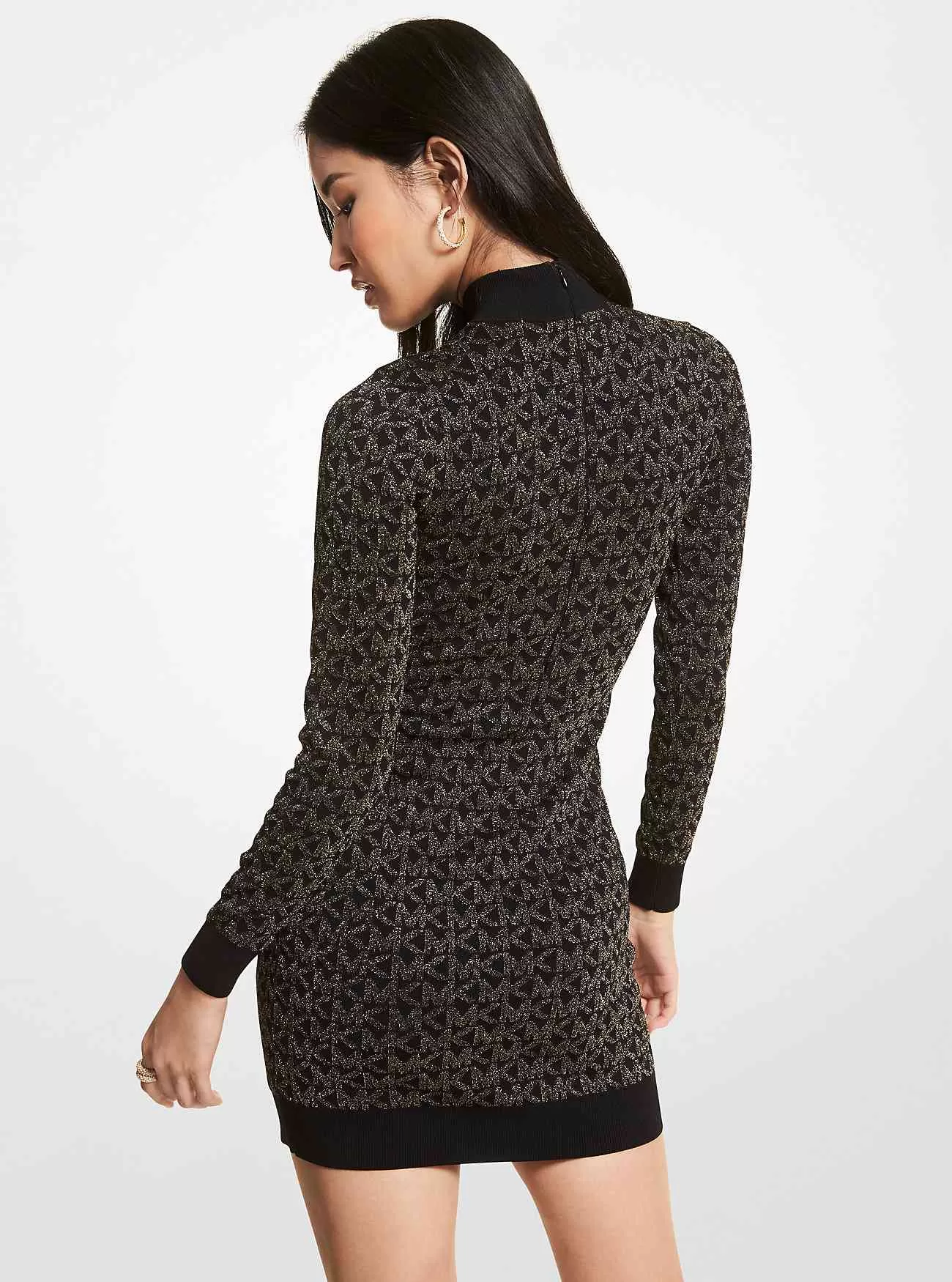 Metallisk logotyp Jacquard Mock Neck Klänning