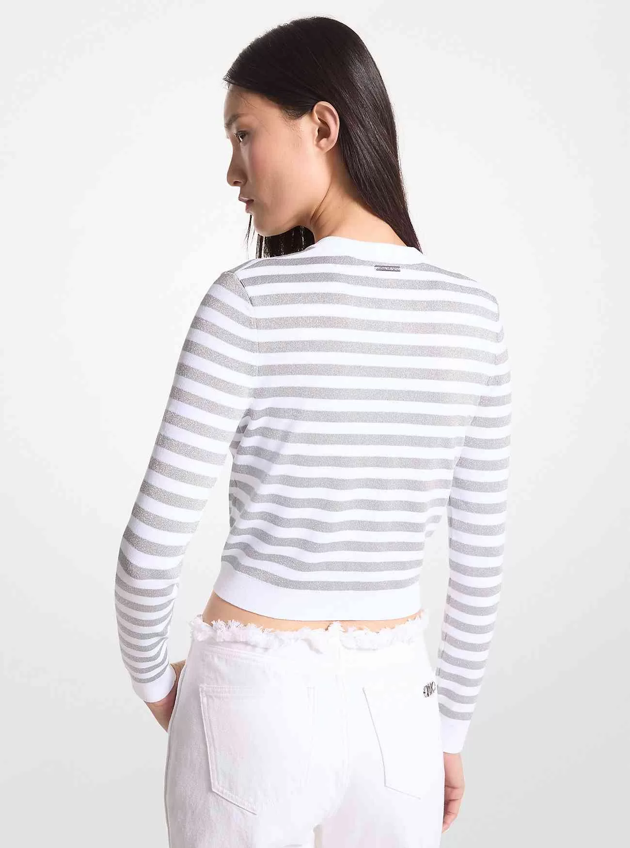 Metallisk randig stickad cardigan