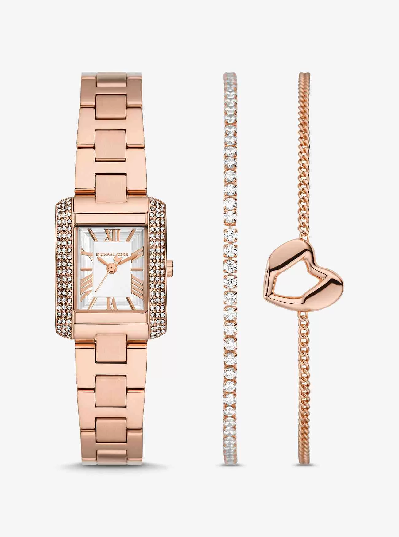 Mini Emery Pavé Rose Gold-Tone klocka och armband presentset