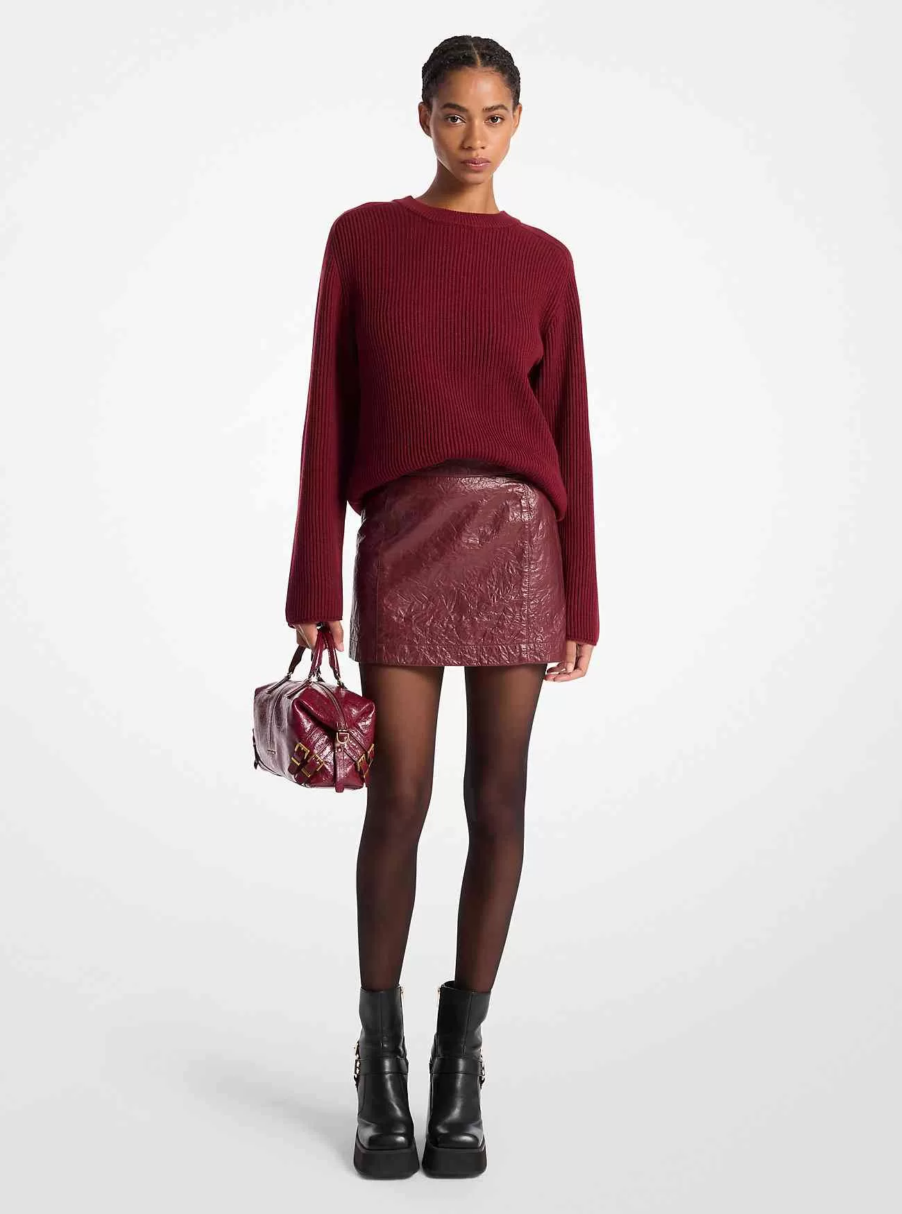 Minikjol i tvättat läder