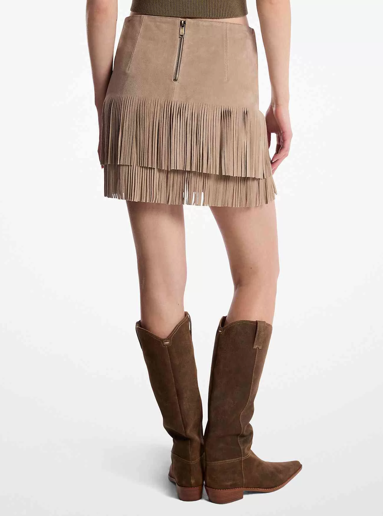 Minikjol med frynsad mocka