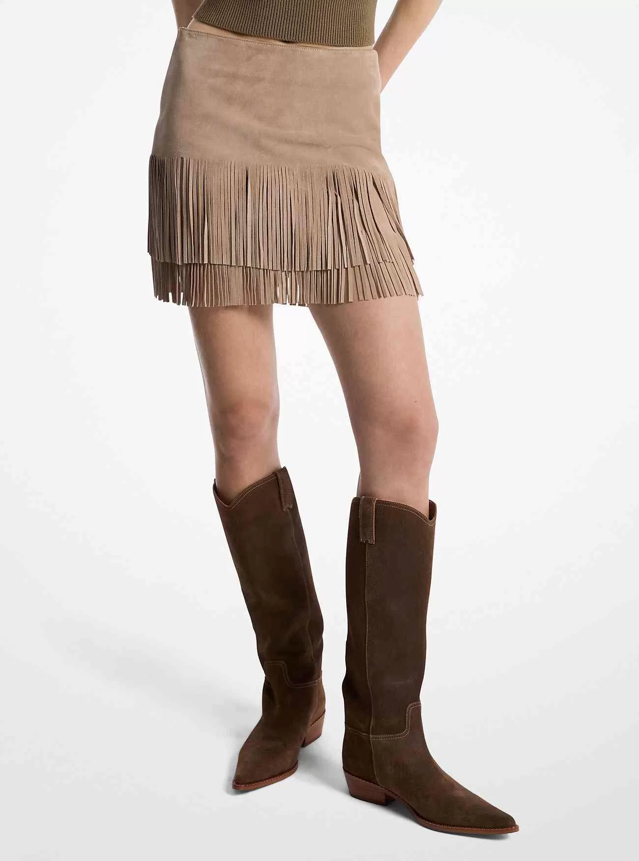 Minikjol med frynsad mocka