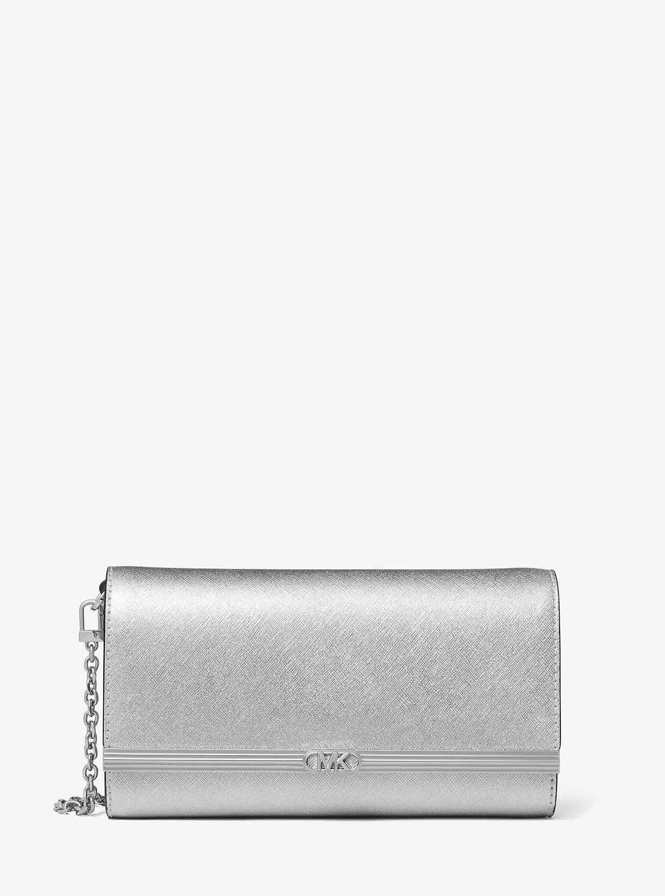 Mona Large Metallic Saffiano Läder Clutch