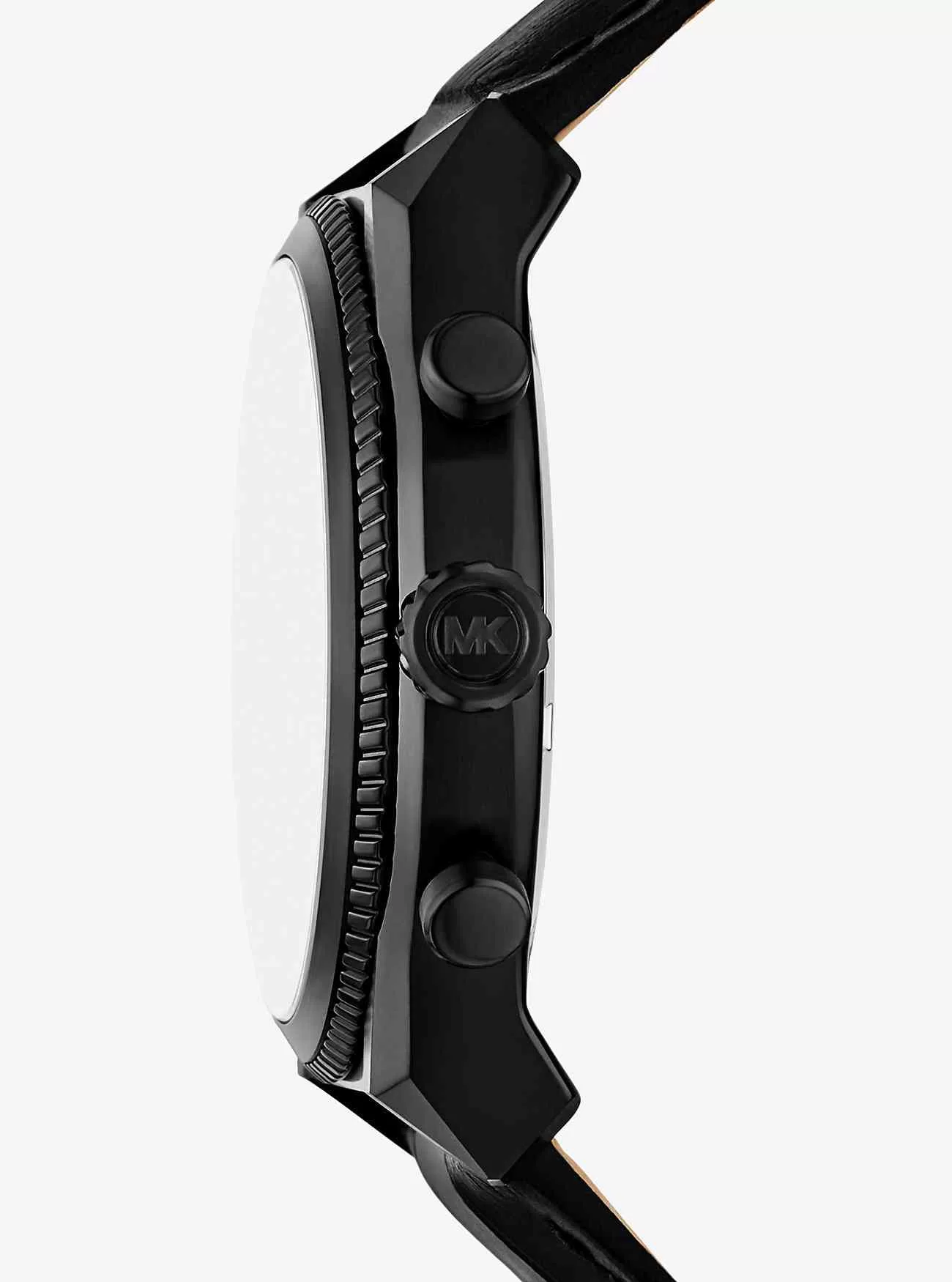 Överdimensionerad panoramaklocka i svartton och krokodilpräglad läder