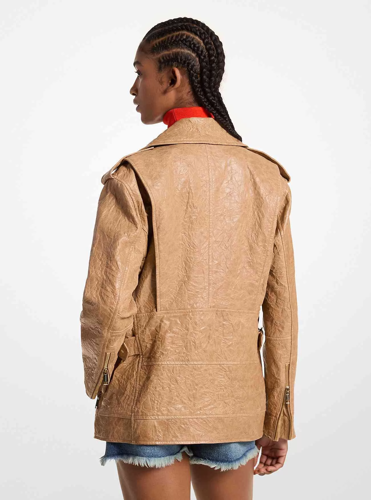 Oversized Crinkled Leather Moto-jacka