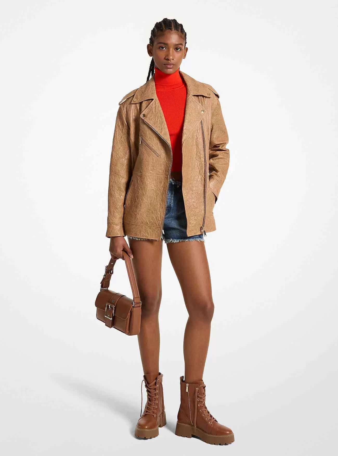 Oversized Crinkled Leather Moto-jacka
