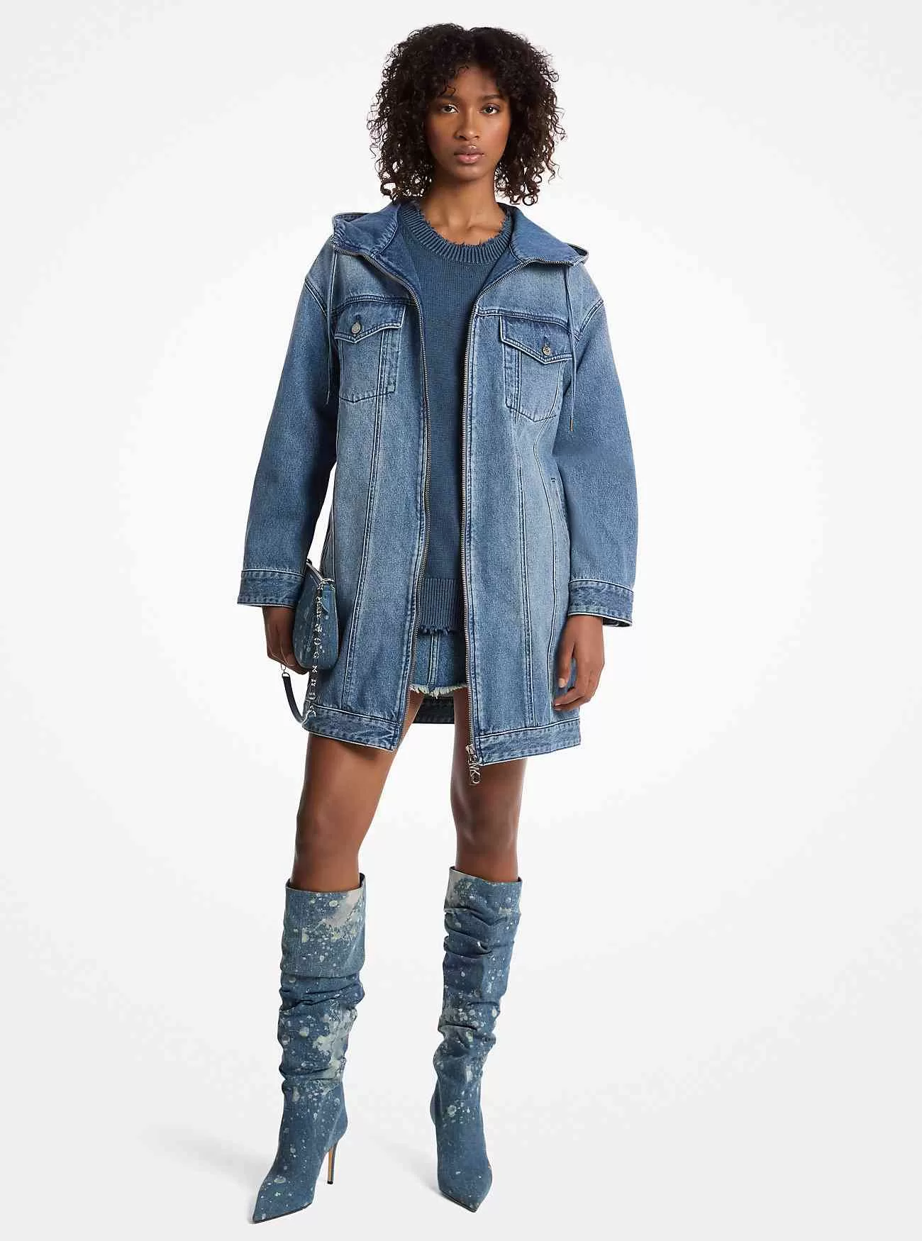 Oversized denimkappa med huva
