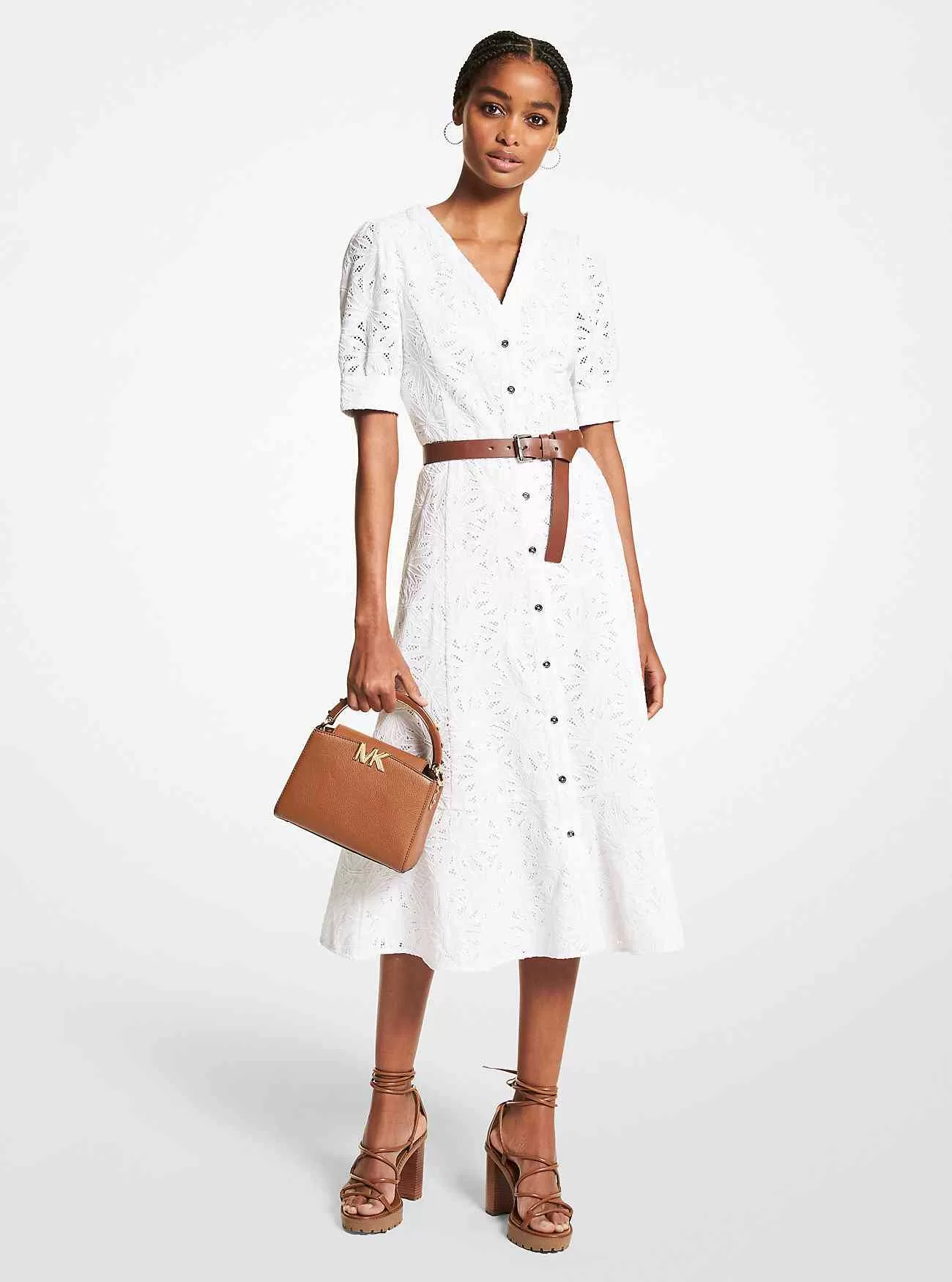 Palm Eyelet Midiklänning i bomull