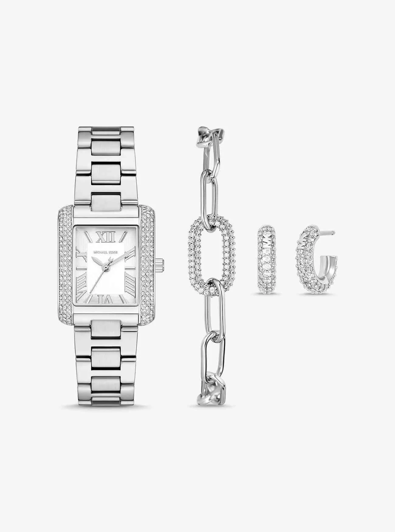 Petite Emery Pavé Silver-Tone klocka och smycken presentset