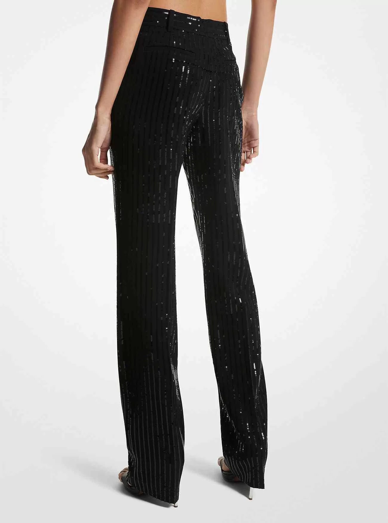 Pinstripe sequined Crepe byxor med raka ben