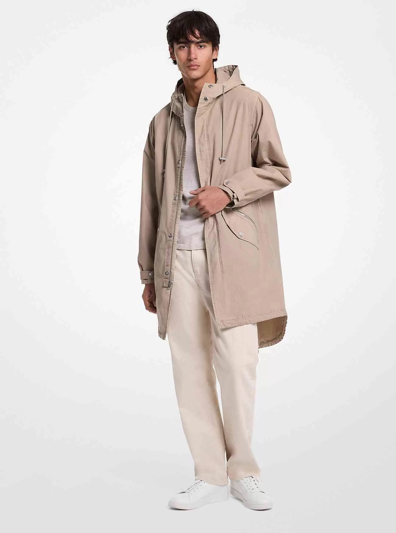 Plaggfärgad stretchbomullspoplinanorak