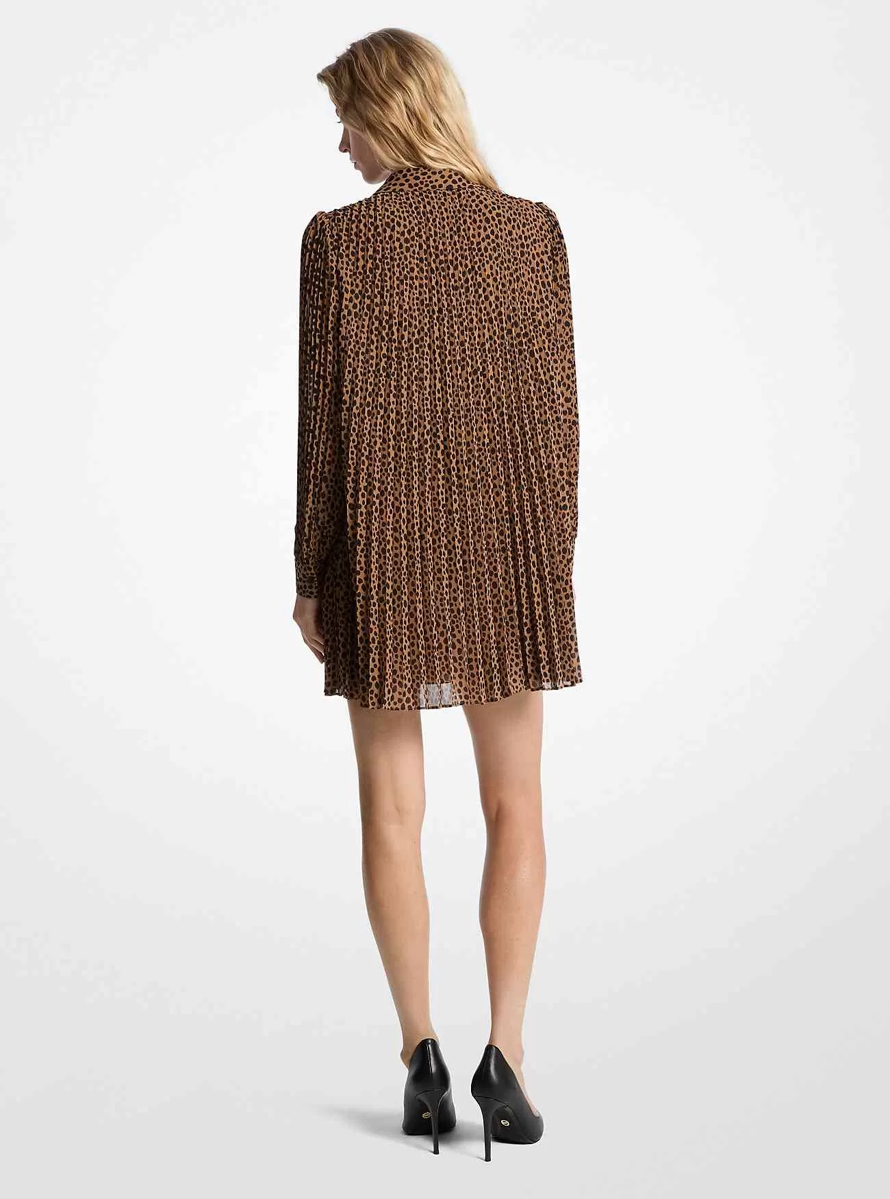 Plisserad Georgette-klänning med gepardtryck